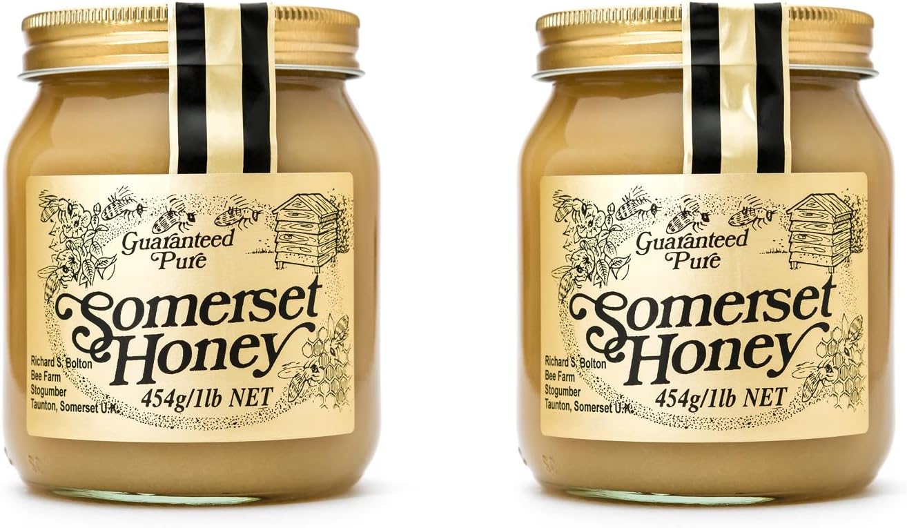 Somerset Honey Pure Natural Healthy Raw Honey 2x 454g/1lb Glass Jar of Set Honey