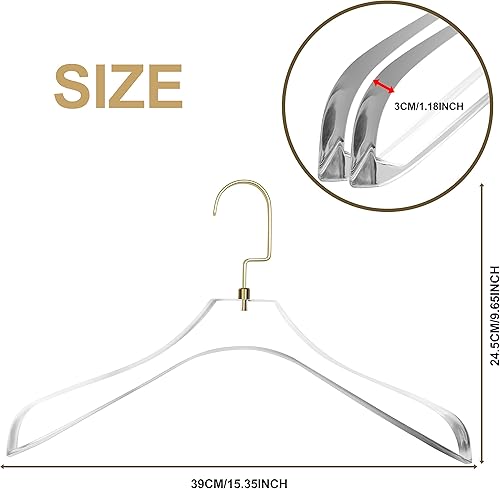Miniatura 5 de Perchas de acrílico transparentes de calidad para traje de abrigo, paquete de 20, ganchos anchos de plata mate, percha para vestido, traje,