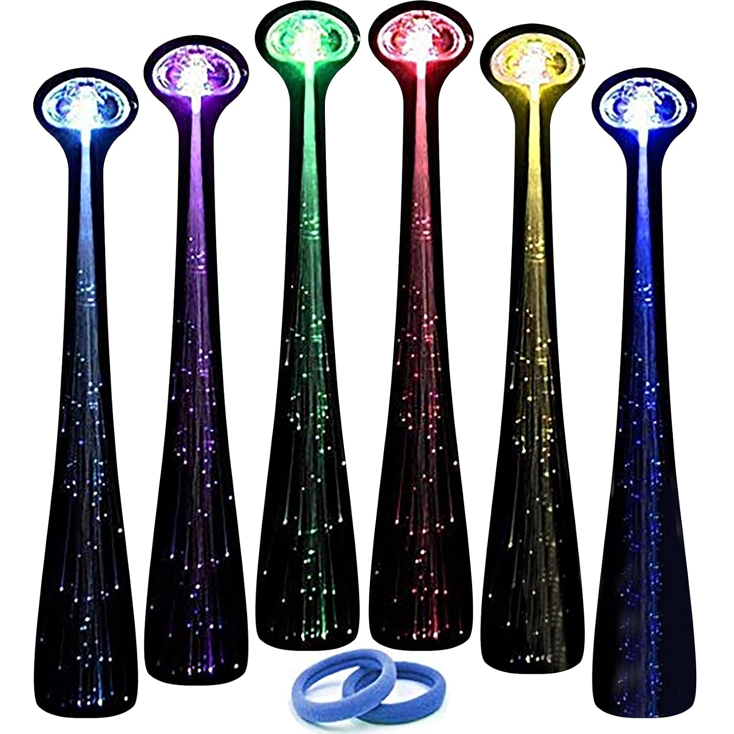 RioRand Light-up Fiber Optic Led Hair Lights (14" Strands) - Multicolor Flashing Barette - Rainbow Colors (Alternating Multicolors) - Rave Party Hair Accessories (6 Count (Pack of 1))
