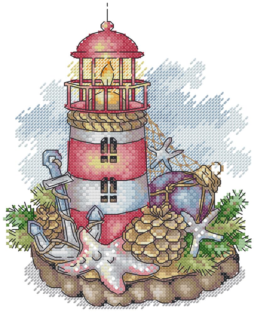 Awesocrafts Kreuzstich Set Sternenhimmel Leuchtturm - Vorgedruckt 11CT