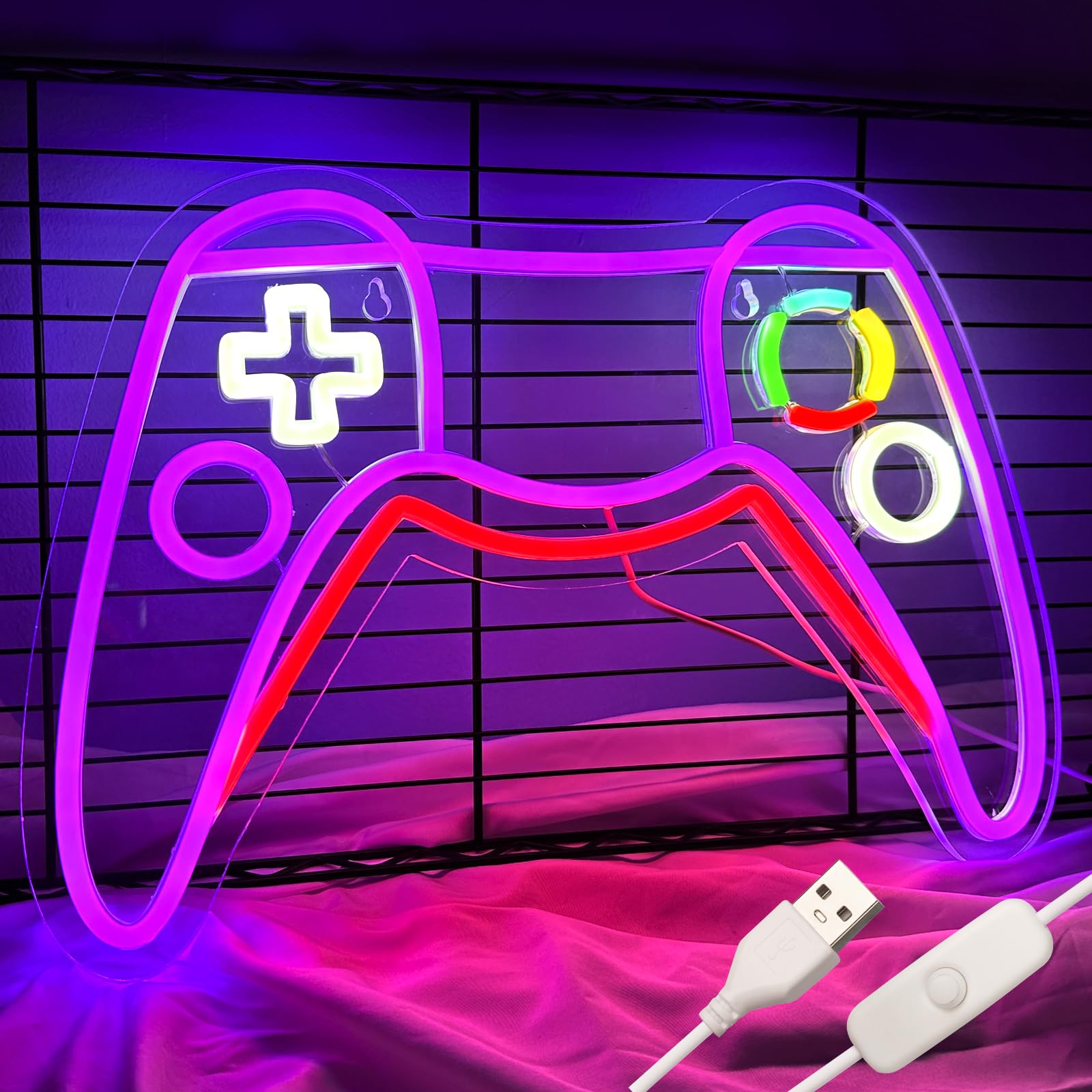 LED Game Neon Sign,Gamepad Shaped Neon Sign for Gamer Room Decor, Gaming Neon Sign for Teen Boy Room Decor, USB Powered Gamer Gifts for Teens, Boys, Kids
