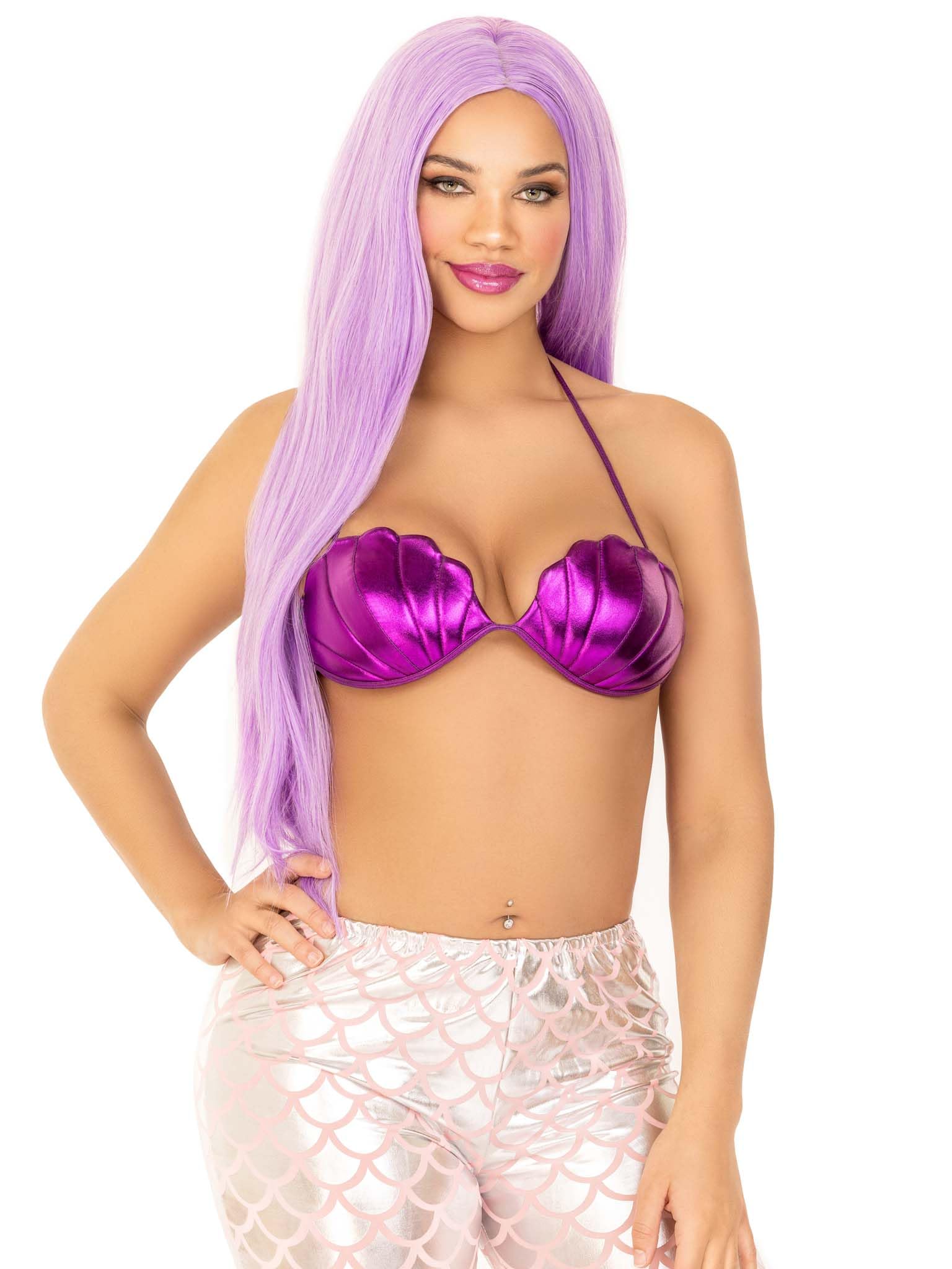 Leg Avenue Womens Mermaid Seashell Bikini Top, Violet, S