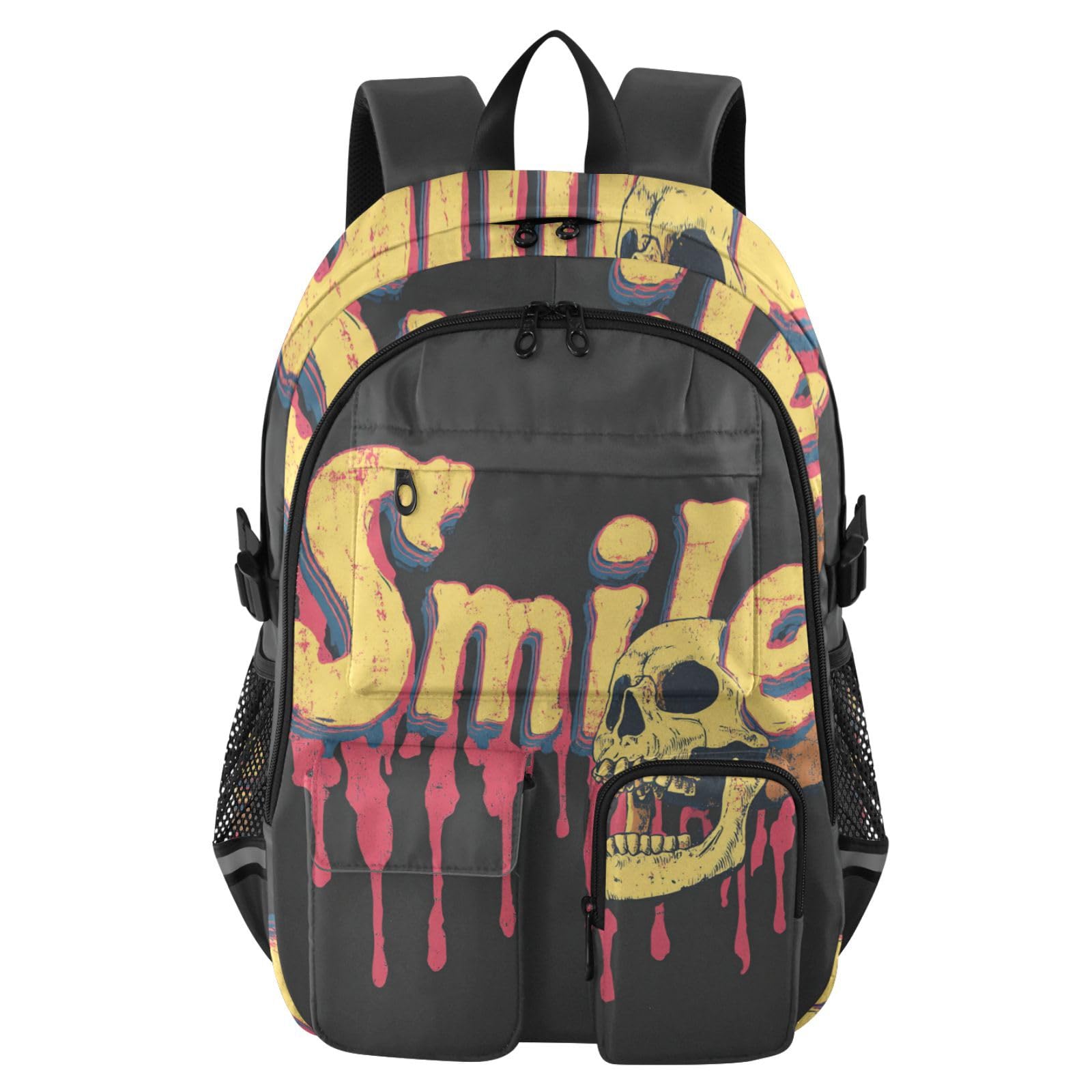 Sac à dos de voyage pour ordinateur portable de 17 à 5 pouces Motif crâne de mort pour adolescentes et filles