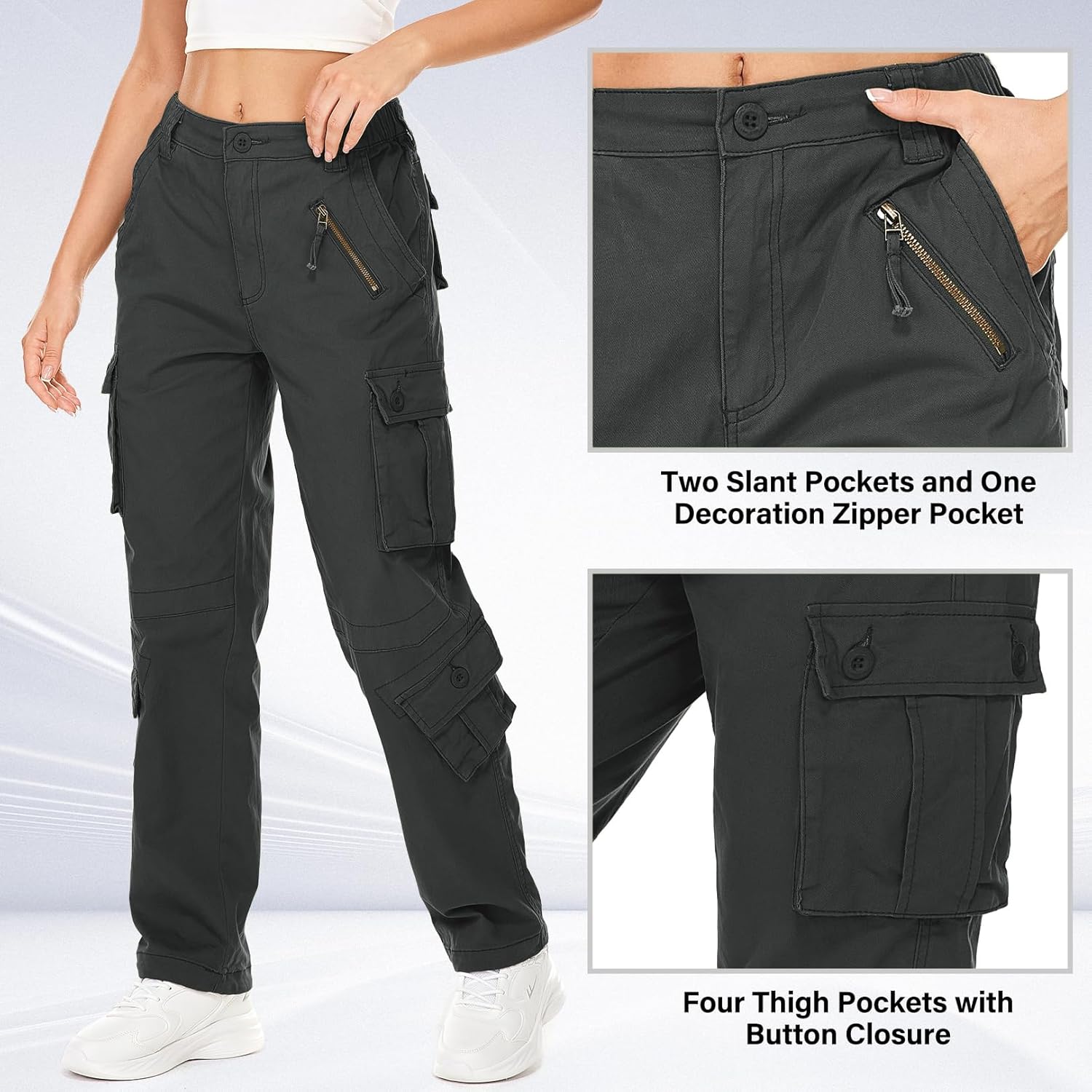 Womens Cargo Army Combat Work Pants with 8 Pockets Casual Cotton Ripstop Construction Pants