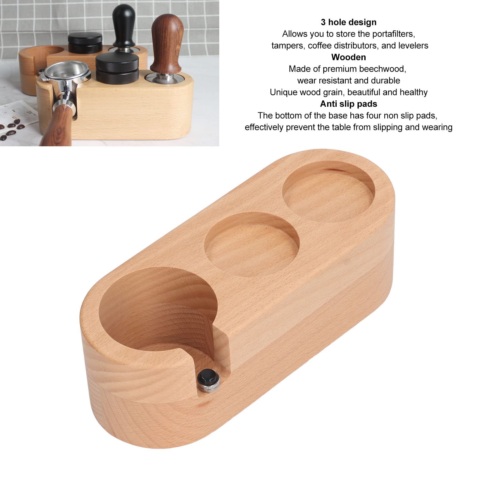 Kaffeefilter-Manipulationshalter aus Holz, 3 Löcher, Kaffeefilter-Manipulationshalter, verhindert Verrutschen, Espresso-Tamper-Halter, Ständer für die Kaffeezubereitung (51mm)