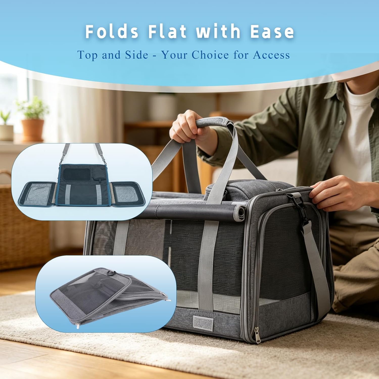 Pet Carrier for Medium-Small Cats, Collapsible Cat Carrier and Soft-Sided Pet Carrier for Cats and Small Dog Up to 17lbs, Stress-Free Travel with Privacy Cover, Travel Bag L18.9”X11.42”X11.42”