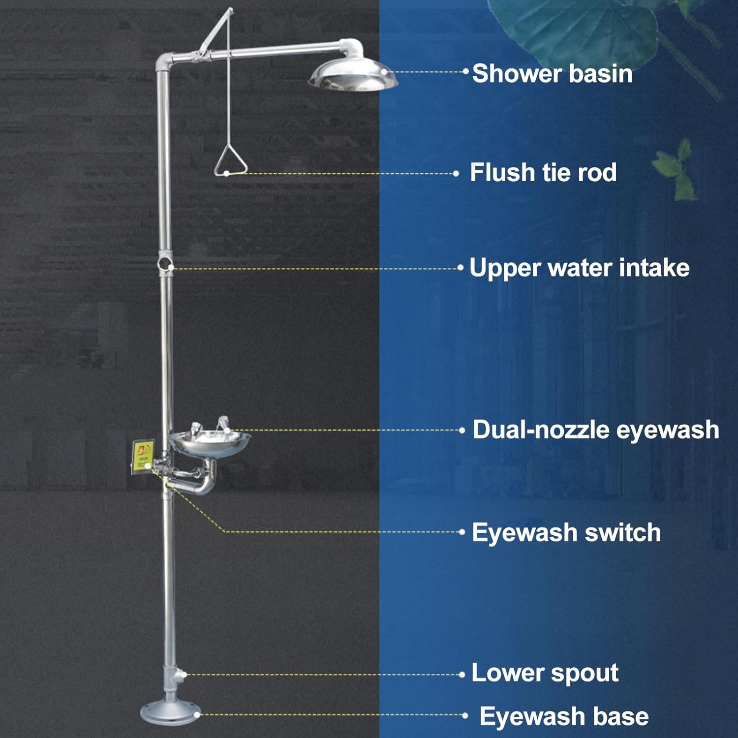 Combined Emergency Eye Wash Station Shower Set, 304 Stainless Steel Eyewash Station Shower, for Outdoor Lab,Yellow