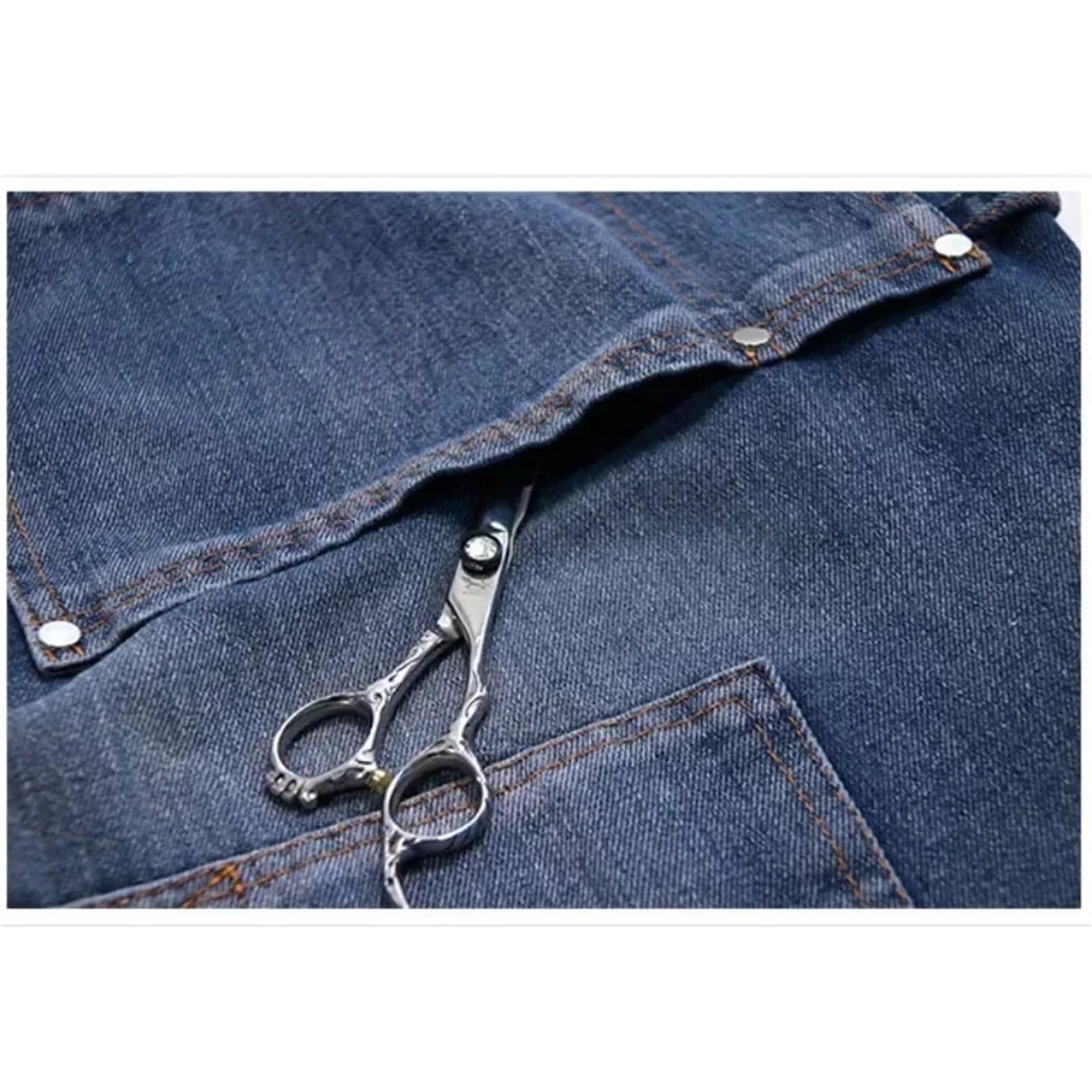 Lot de 2 tabliers en jean épais avec poche for femme et homme, idéal for coiffeur, barista, café, salon coiffure pour Hommes et Femmes