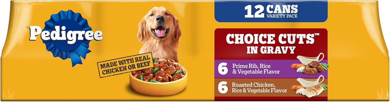 Pedigree Wet Dog Food, Choice Cuts Adult Canned Dog Food Variety Pack, 13.2 oz. Cans, 12 Count