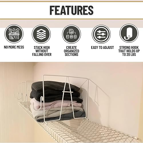 Miniatura 4 de Evelots Separadores de estantes de alambre, organización y almacenamiento adicionales para el armario para el hogar u oficina, paquete de 10