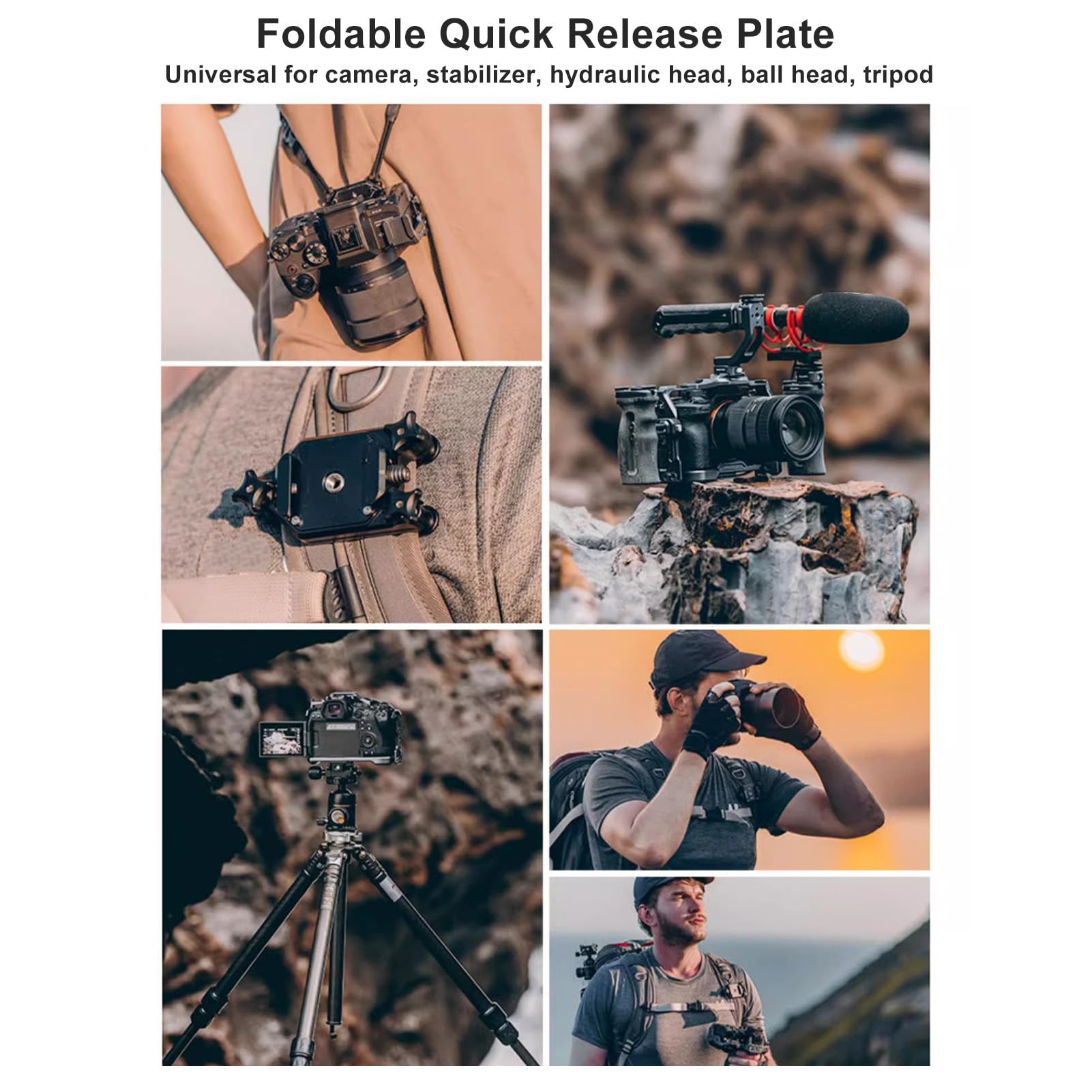 Placa Plegable de liberación rápida con roscas de 1/4 y 3/8 Pulgadas, Adaptador Universal de Montaje para cámara Compatible con Cabezales de Bola de trípode y estabilizadores,