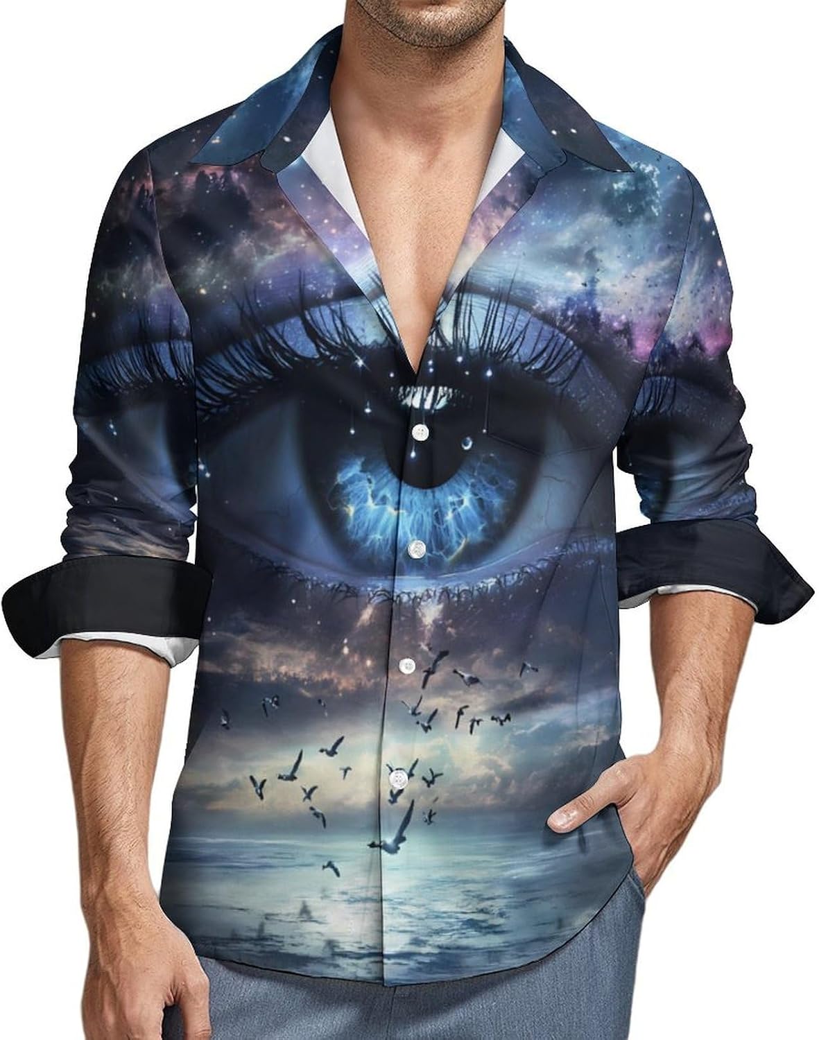 Angels-Tears Bird Long Sleeve Shirts Casual Dress Shirt Button-down T-shirts for Men