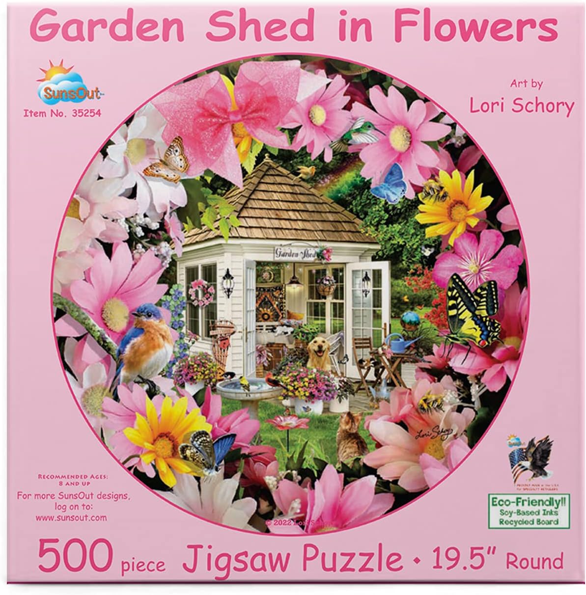 SUNSOUT INC - Garden Shed in Flower - 500 pc Round Jigsaw Puzzle by Artist: Lori Schory - Finished Size 19.5" rd Garden - MPN# 35254