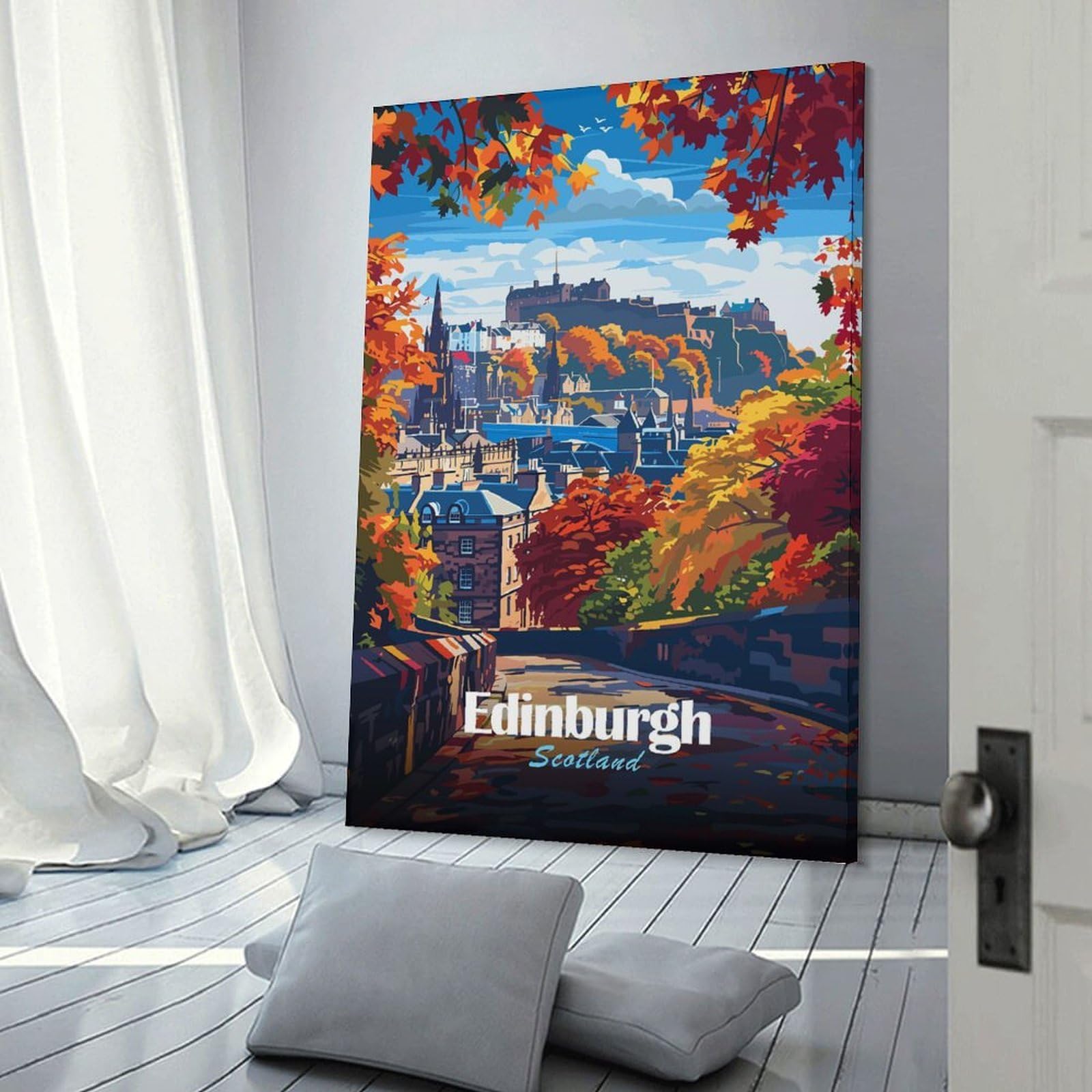 Junmoney Wall Picture Print Edinburgh Scotland Autumn Landscape, 20x30inch(50x75cm), for Living Room, Bedroom Or Home Office, Home Decor Gift with Stylish Appeal