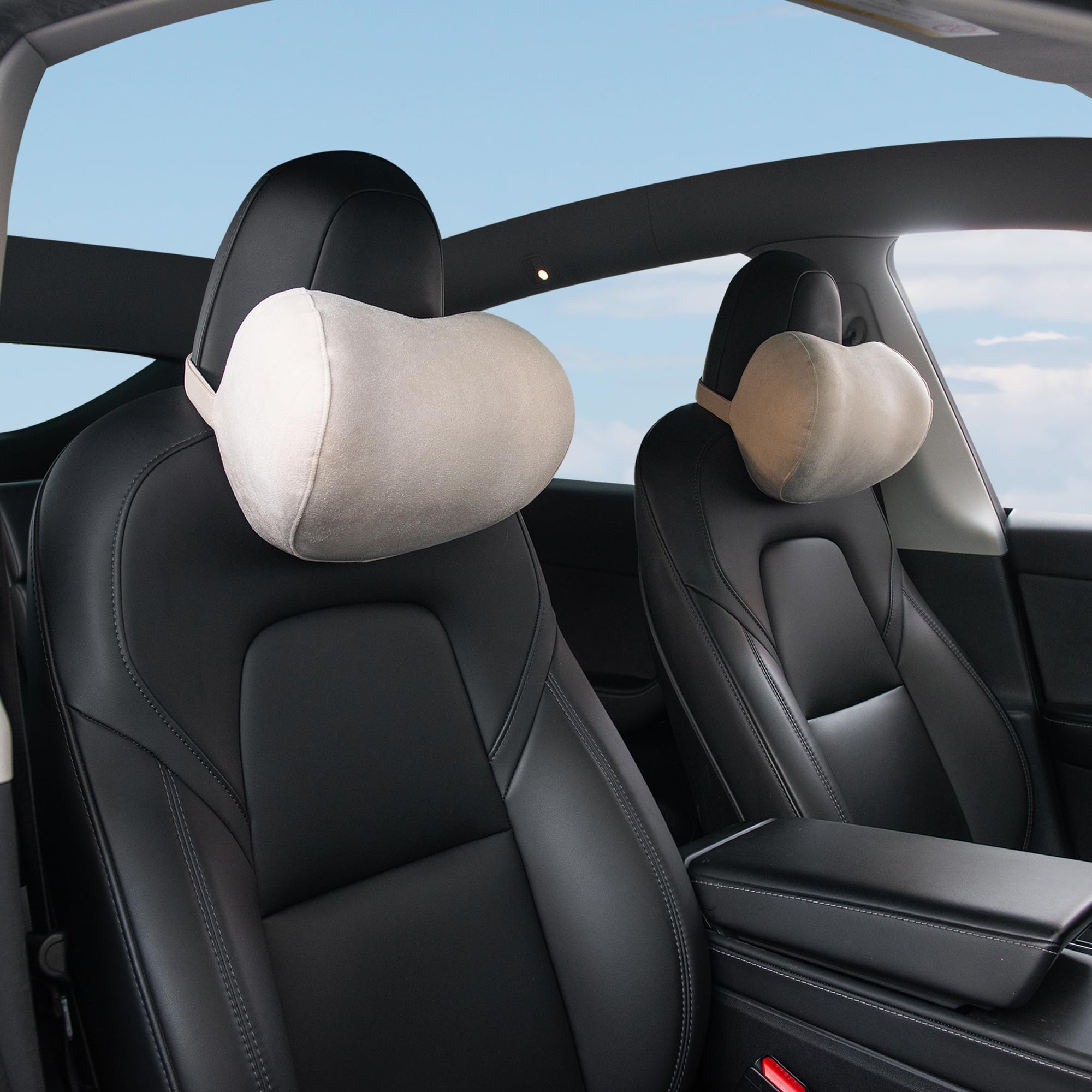 Auto Nackenkissen Ergonomisches Memory Foam Nackenstütze Auto Kissen für Kopfstütze, Weiches Auto Nackenkissen Kopfstütze für Komfort und Entlastung beim Fahren (1, Beige)
