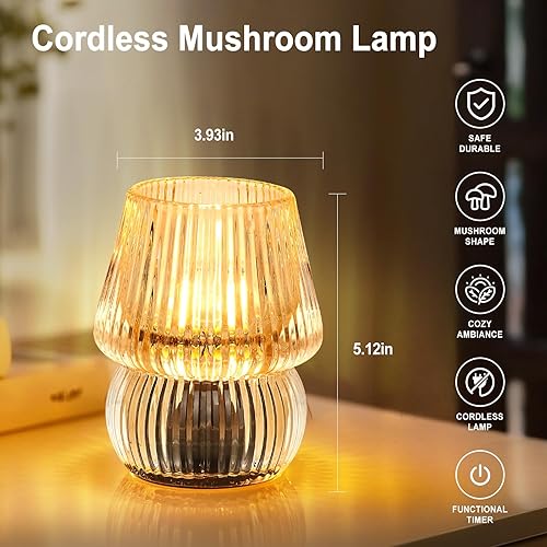 Miniatura 2 de Lámpara a pilas con temporizador, pequeña lámpara de mesa de cristal inalámbrica para decoración del hogar, cocina, baño, regalo de cumpleaños para