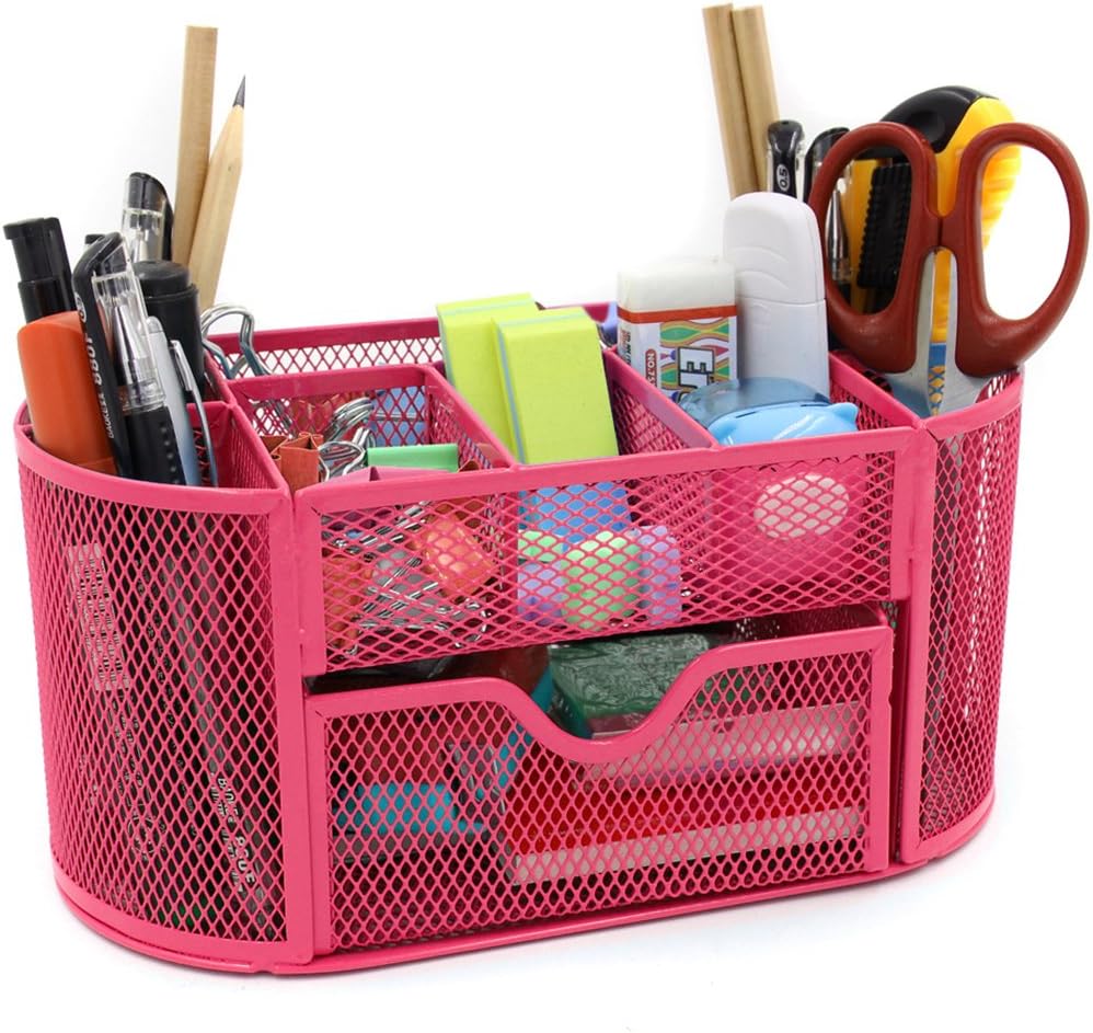 Mesh Desk Organizer Office Supply Caddy Drawer with Pen