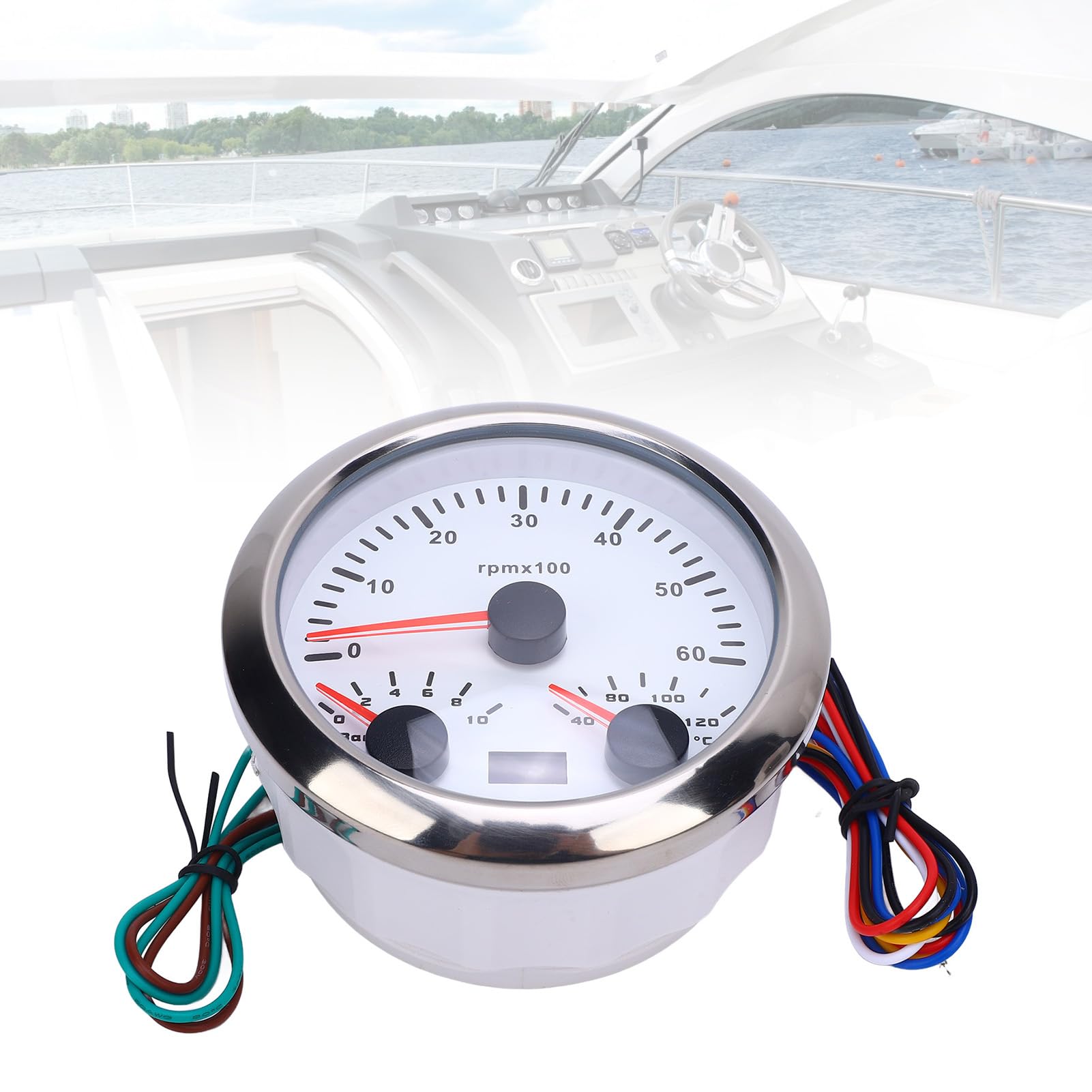 Bediffer Tacómetro Confiable 3 en 1, Rendimiento de Alta Precisión para Automóviles, Barcos, Camiones y Metales (Esfera blanca y bisel plateado CX8286.)