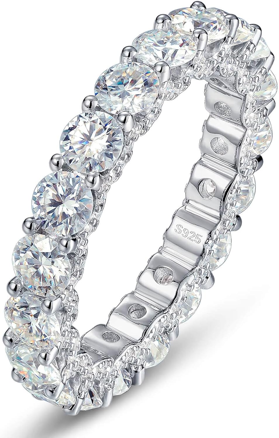WES Moissanite Eternity Ring Wedding Band - 925 Sterling Silver Total 5.1cttw D Color VVS1 Lab Created Round Moissanite Ring Anniversary Engagement Stackable Rings, Size 4-11