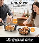 Glass Air Fryer, 5-in-1 1500W Portable Air Fryer with 4QT & 6-Cup Glass Containers with Lids, Silicone Mat, 90% Less Oil, Dishwasher & Freezer Safe for Single Servings & Family Meals