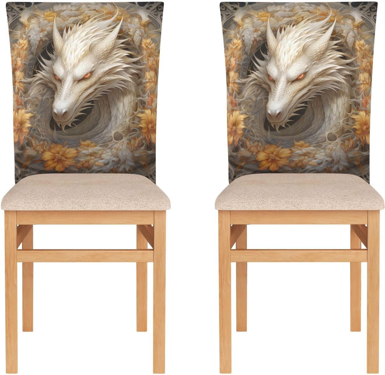 ALAZA Dragon and Flowers Chair Back Cover Set of 6, Washable Reusable Removable Chair Slipcovers Decorative Chair Cover for Home Kitchen Wedding Party