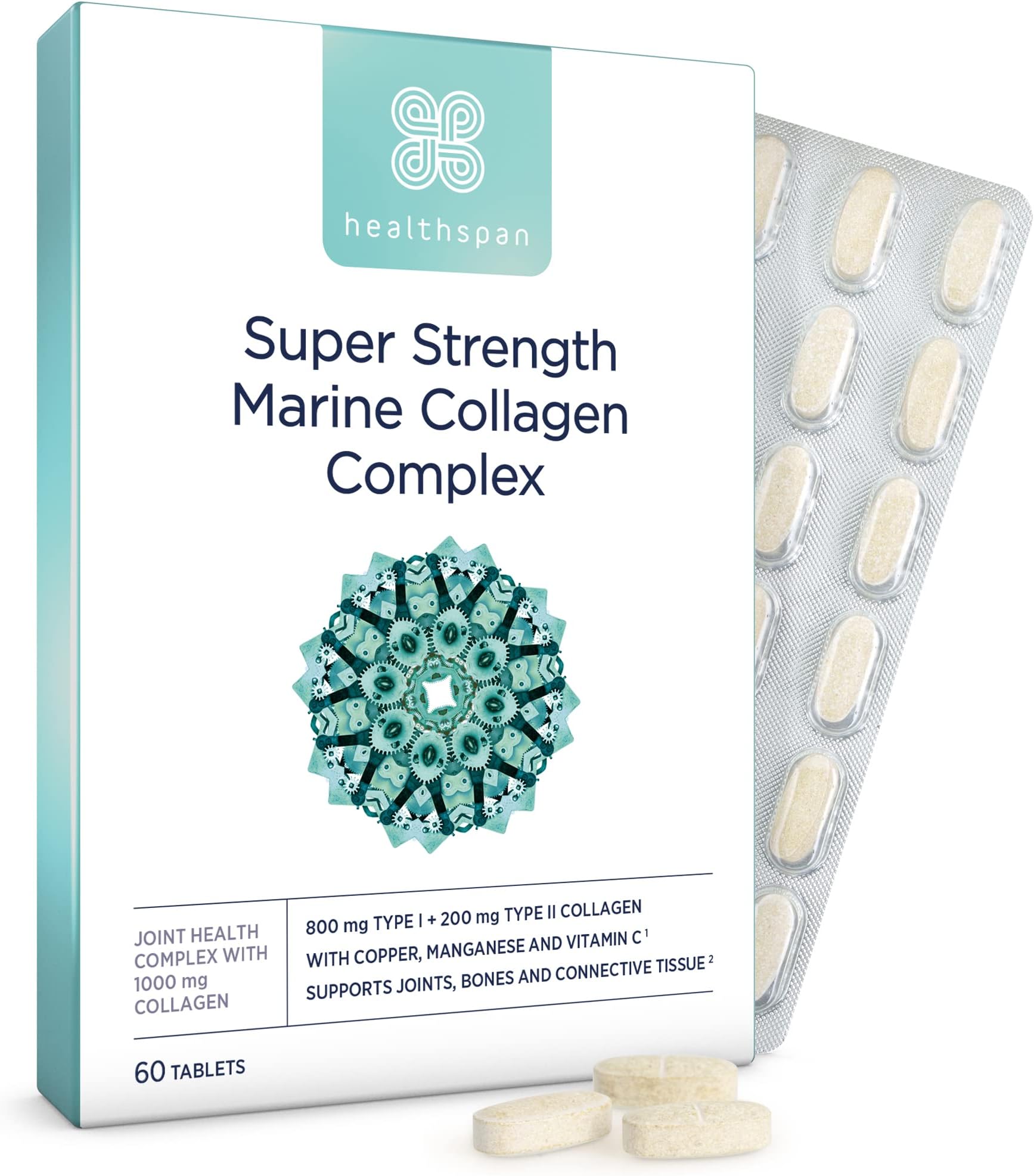 Marine Collagen (60 Tablets, 1000mg) | 800mg Type I + 200mg Type II Collagen | Support Your Joints, Bones & Connective Tissue | Added Benefits for Skin & Beauty