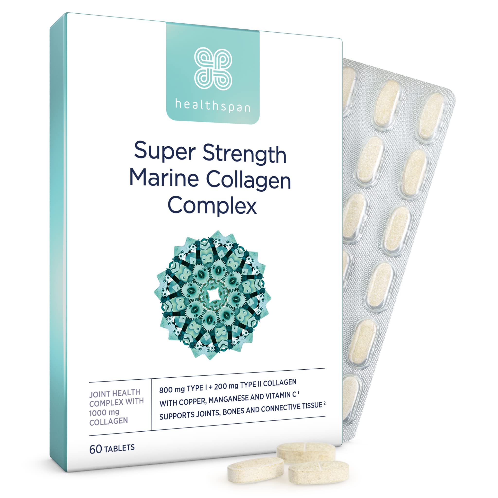 1,000mg Marine Collagen Complex | 800mg Type I + 200mg Type II Collagen | Support Your Joints, Bones & Connective Tissue | Added Benefits for Skin & Beauty (60 Tablets)