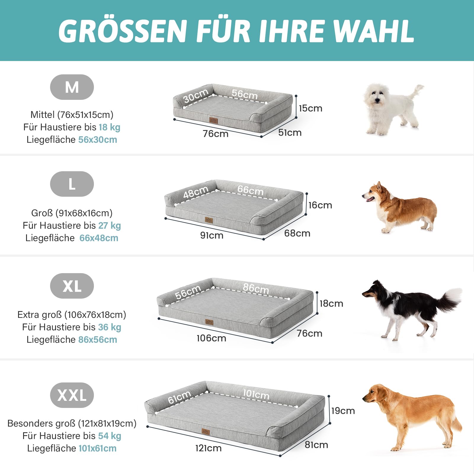 COZY KISS Cuccia Cane Interno Estiva, Letto per Cani Taglia Piccola, Cuscino Ortopedica Cane in Uovo Foam, Divano per Animali con Copertura Sfoderabile e Lavabile, Grigio (M,76x51x15cm)
