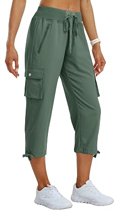 MoFiz Womens Cargo Capris Pants Loose Fit Casual Hiking Pants Lightweight Quick Dry Travel Summer Pants for Women