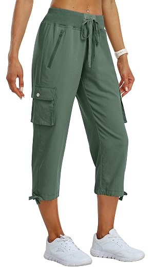 MoFiz Womens Cargo Capris Pants Loose Fit Casual Hiking Pants Lightweight Quick Dry Travel Summer Pants for Women