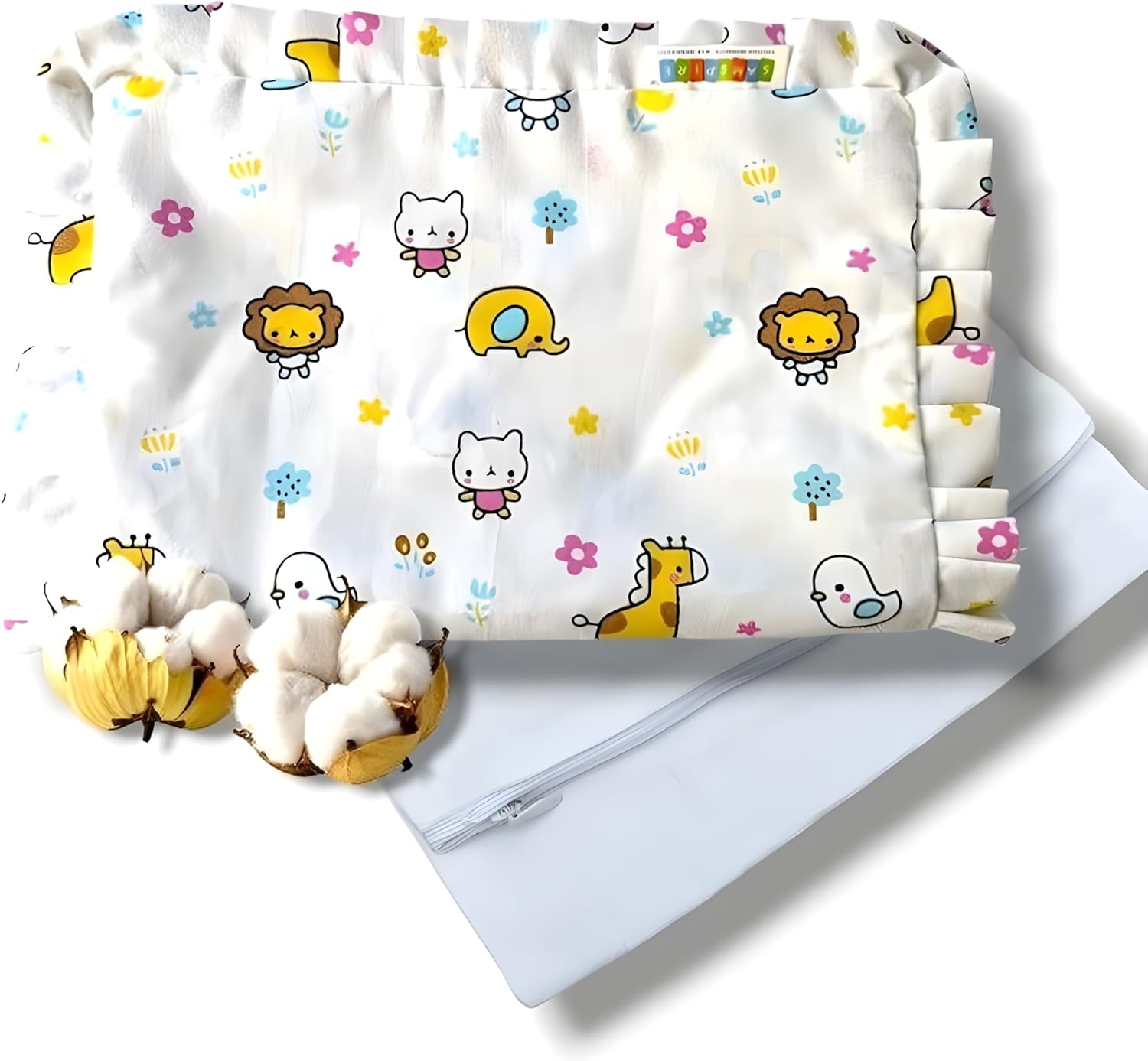 SAMSPIRE 100% Organic Cotton Mustard Seed Rai Pillow Cover, Only Pillow Cover for Newborn Baby of 0 to 1.5 Years, for Baby Girl and boy (White Giraffe Cover)