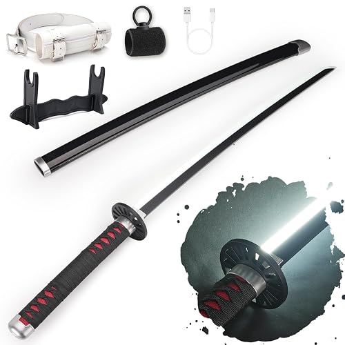 RENGENG Light Up Sword, 40 Inches Rechargeable Plastic Replica with Belt & Stand, Sword with Original Texture