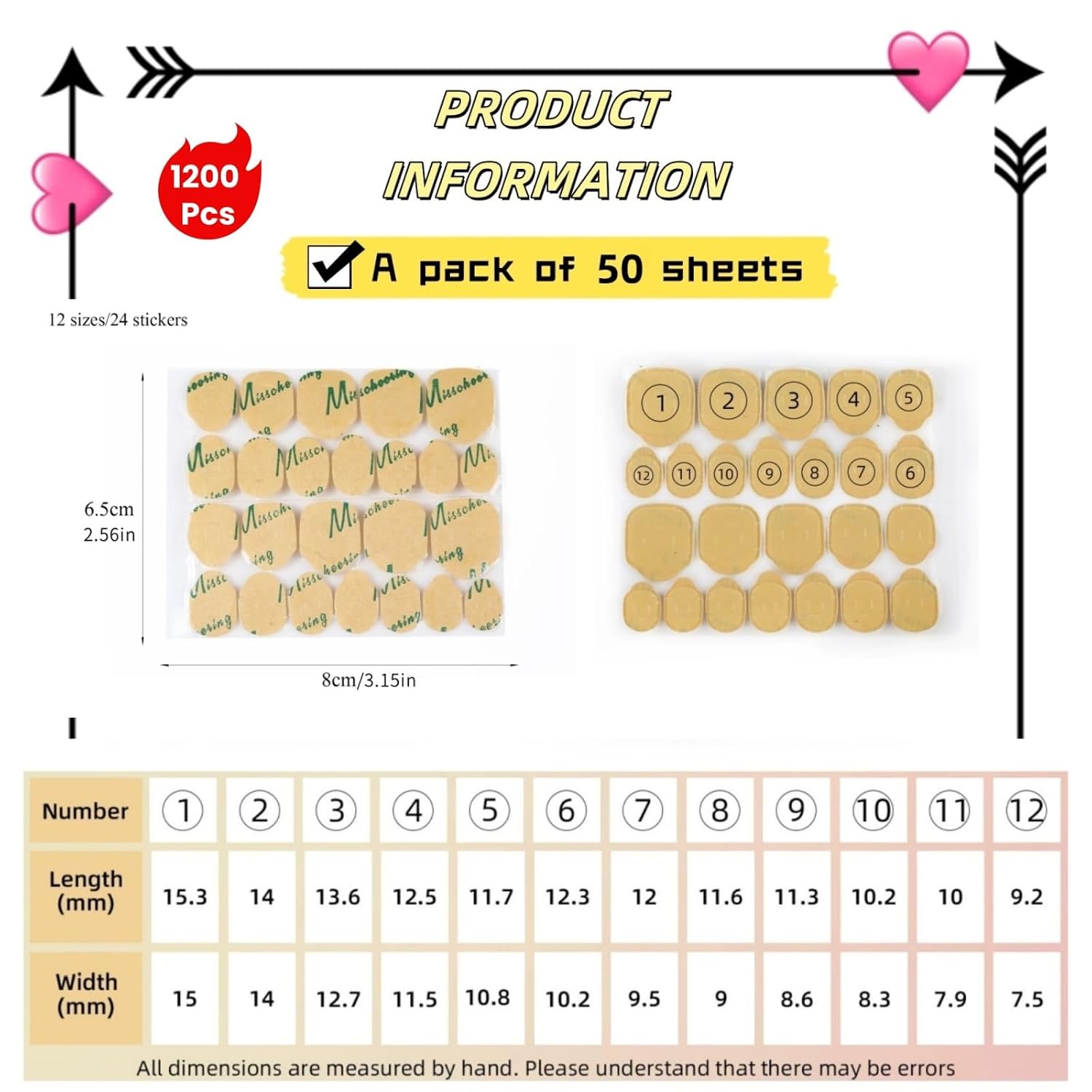 1200 Pcs Nail Adhesive Tabs Bulk: 50 Sheets Ultra-Thin Double-Sided Sticky Tape for Press On Fake Nails, Strong Hold Glue Dots for Gel Nails, Waterproof & Breathable Manicure Stickers for Adults