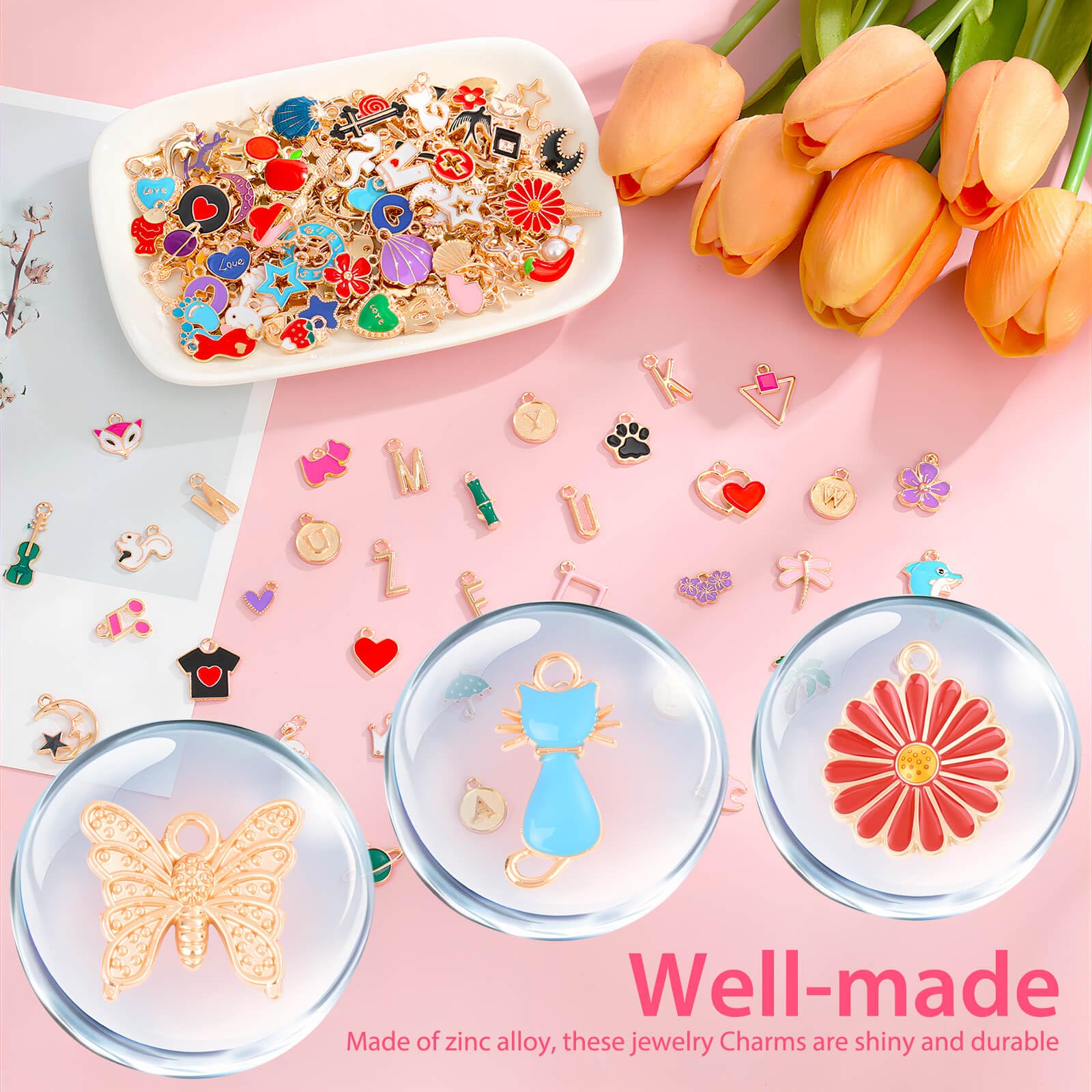 404 dijes dorados para hacer joyas, pulseras surtidas, dijes de letras para hacer joyas, collares, pulseras, llaveros y manualidades 4