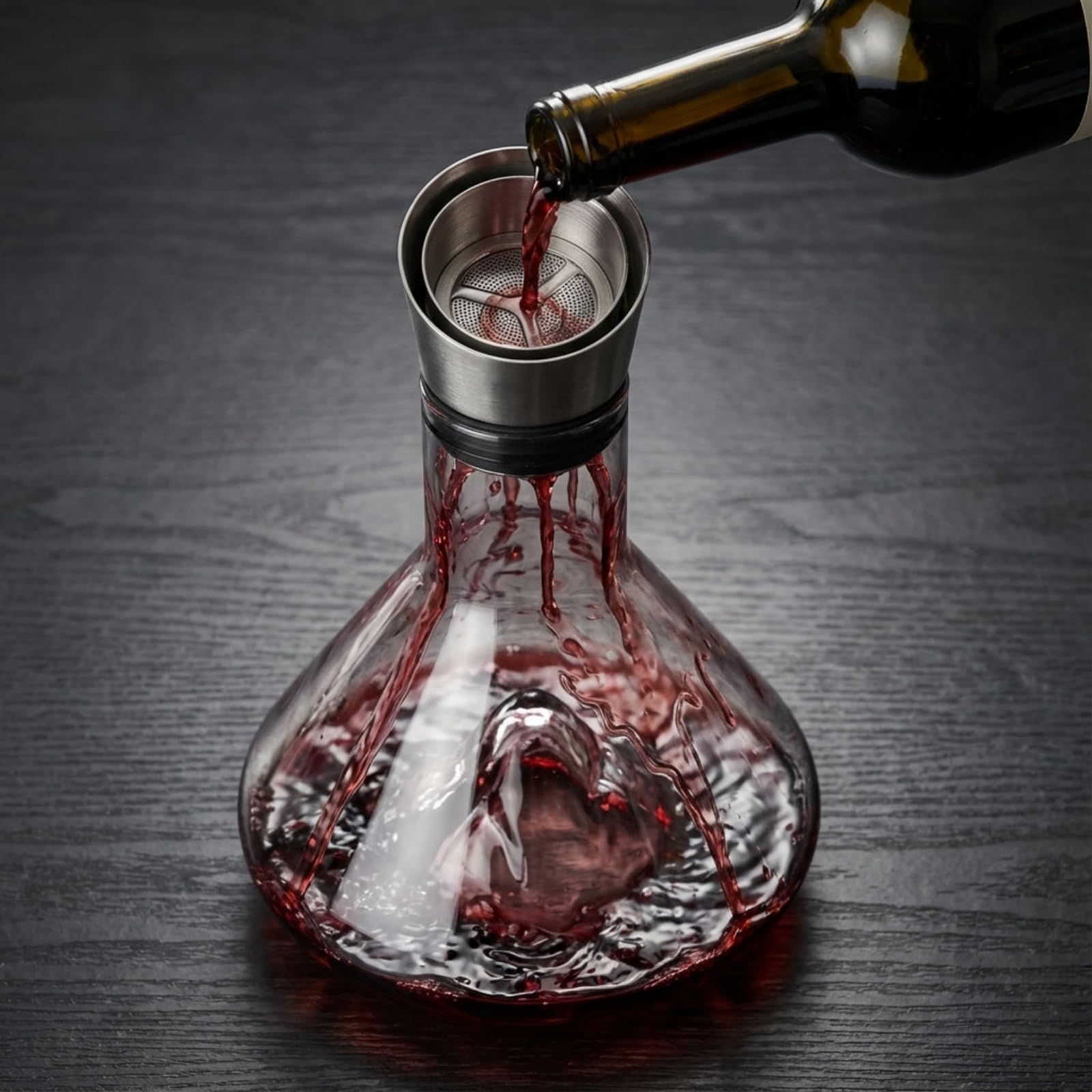 Enovio Decanter Oxyra，Decanter in Cristallo da 1,5L con Effetto Cascata e Filtro Antigoccia，Vetro soffiato a mano al 100% senza piombo，Elegante Scelta per Ristoranti, Enoteche e Regali