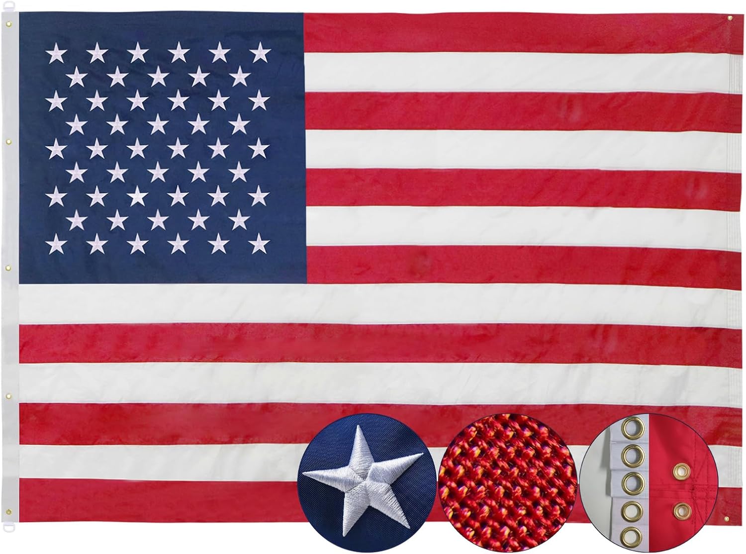 American Flag 10x15 Ft, 7 Brass Grommets for Outdoor/Indoor USA Flag, TearProof Polyester, Heavy Duty Durable Outside US Flags, Embroidered Stars, Sewn Stripes, Hanging Indoor/Room/Wall American Flag