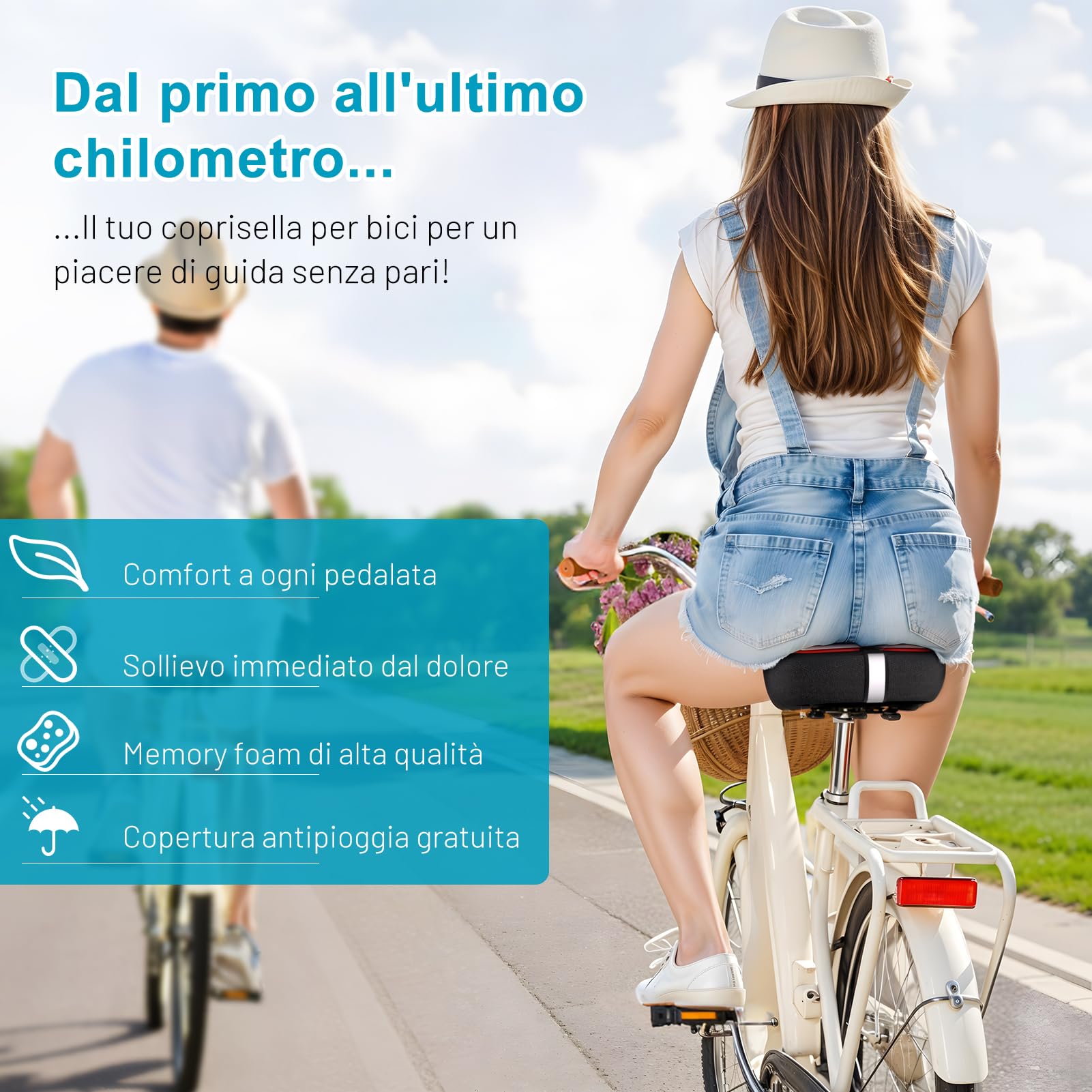 TECHCYC Coprisella Bici con Coprisella Cyclette in Memory Foam a Doppio Strato, Cuscino Ergonomico per Coprisella Bici Imbottito da Donna e da Uomo Adatto alla Maggior Parte delle Biciclette