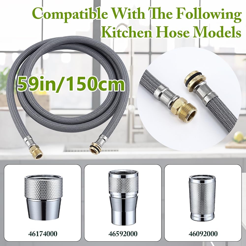 Kitchen Faucet Replacement Hose Compatible for Grohe 48293000 46174000 46092000 with Weight Ball and 3 Connect Adapters, Pull Out Hose Replacement Faucet Parts, Pull Down Hose for Sink 59 Inch