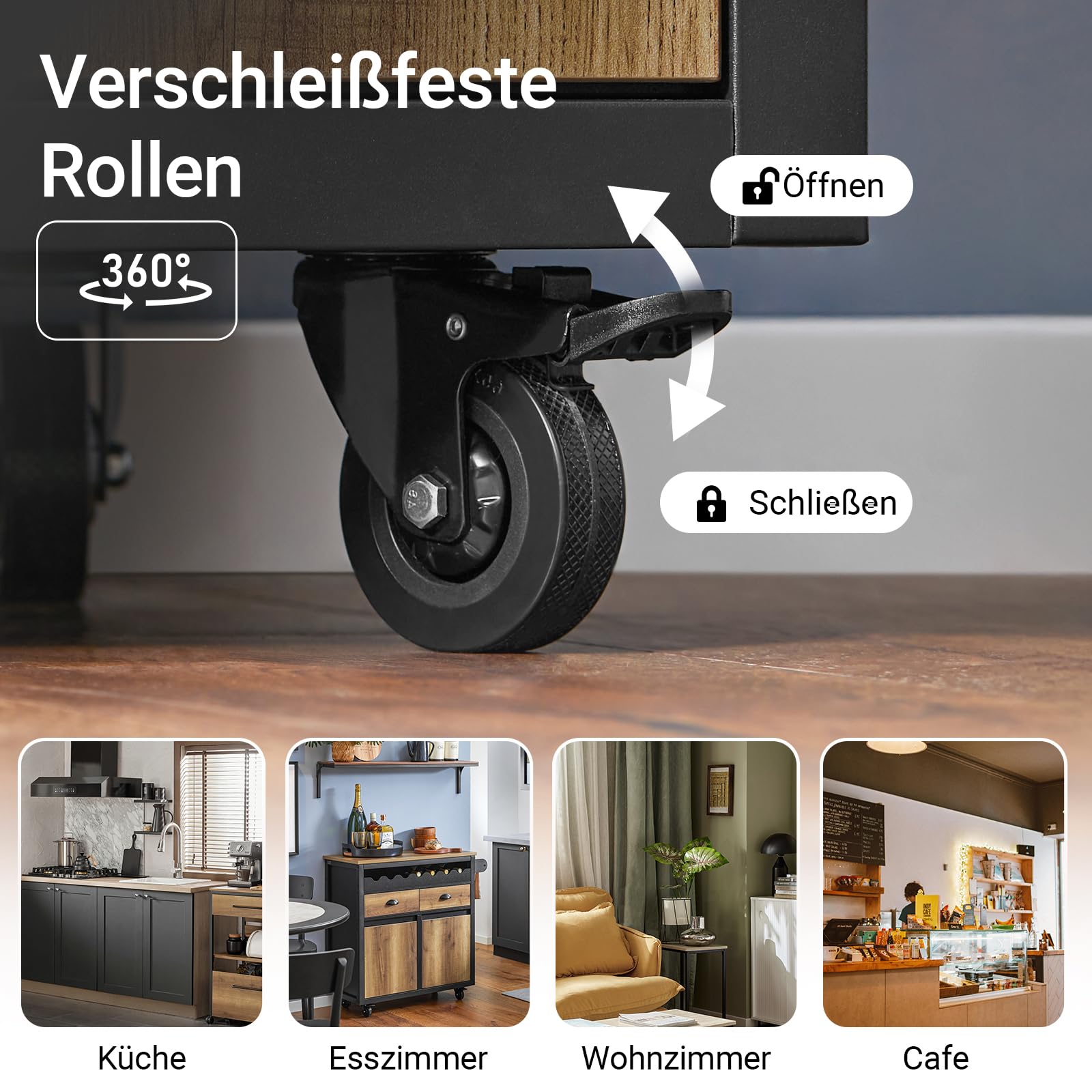 SoBuy Küchenwagen mit Arbeitsplatte Servierwagen mit Rollen Rollwagen Küche Kücheninsel Küchenschrank Für Küche, Wohnzimmer, Esszimmer, Outdoorküche Vintagebraun BHT ca. 89x87x40cm FKW122-SCH