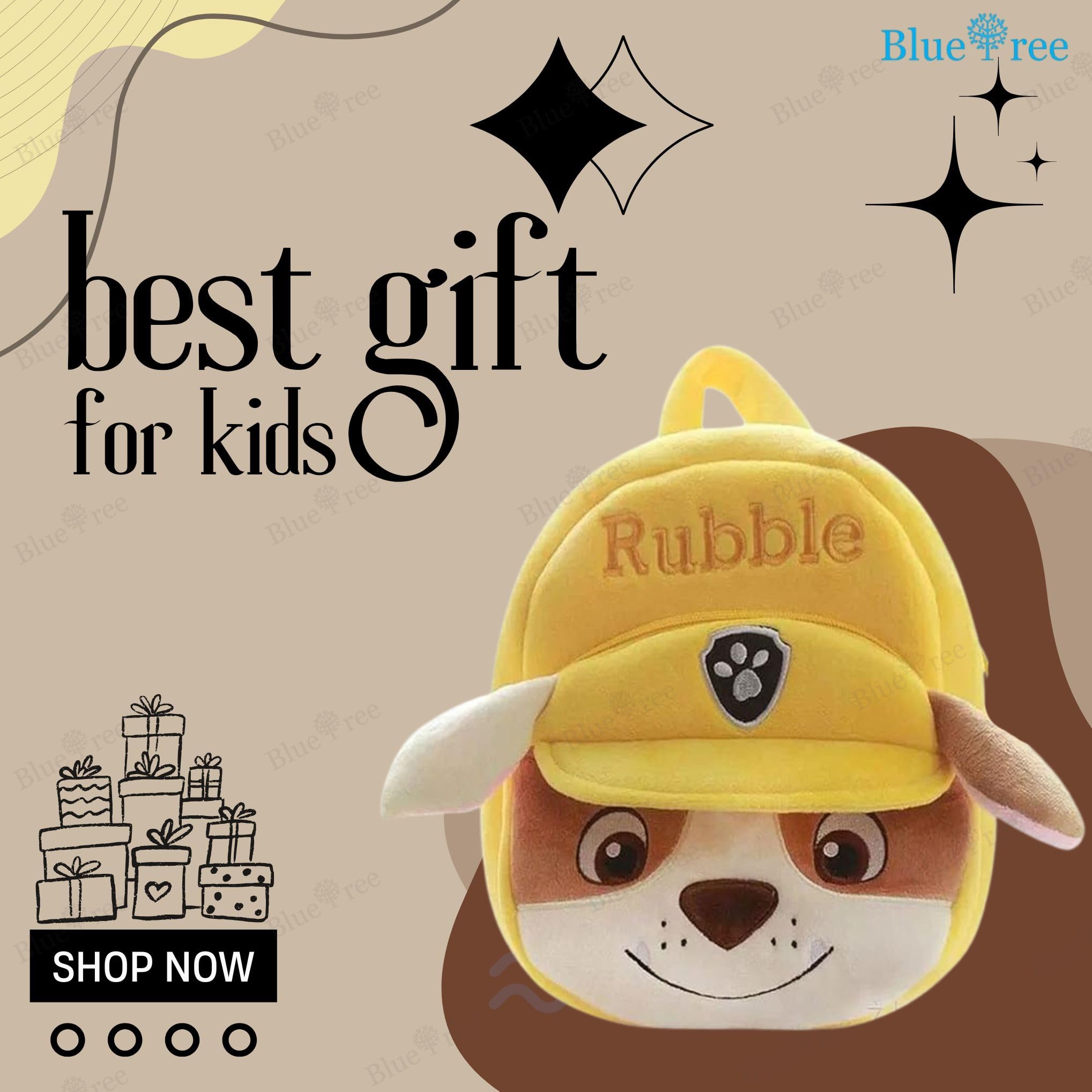 blue tree School Bag for Cute Kids for (1-5 Years), Preschool Soft Plush Yellow Rubble Unicorn Bag for toddlers, Mini Cartoon Backpack for Girls 2