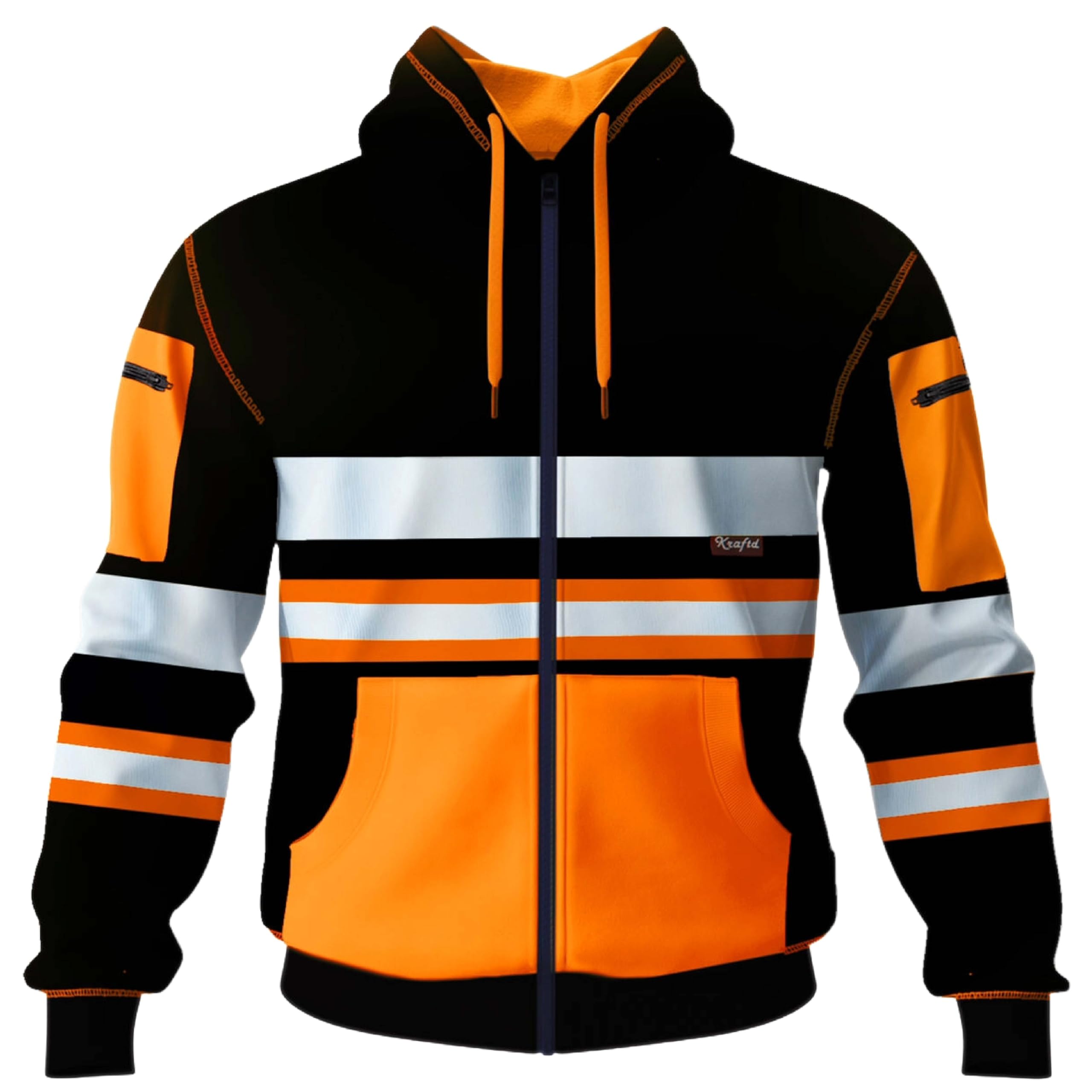 kraftd Mens Hi Vis Hoodie High Viz Hooded Sweatshirt Workwear Hoody With Reflective Tape — view 27