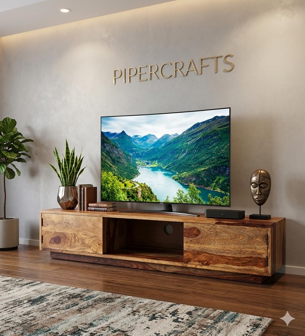 PIPERCRAFTS Sheesham Wood TV Stand - Already Assembled - Shelf Storage for Living Room Home Entertainment Unit Center Console TV Table Wooden Tv Cabinet - Provincial Teak Finish-picture-32