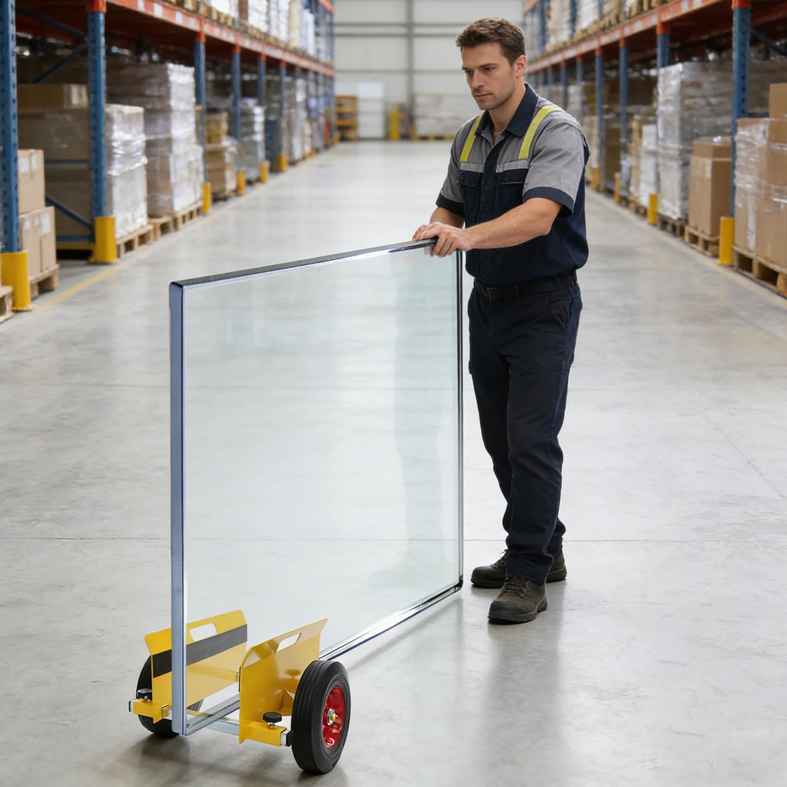 Wózek z płytami do 490 kg/1080 lbs transporter płyt nośnych z pełnymi kołami 10", wózek transportowy do transportu paneli ściennych, płyt gipsowo-kartonowych (żółty)