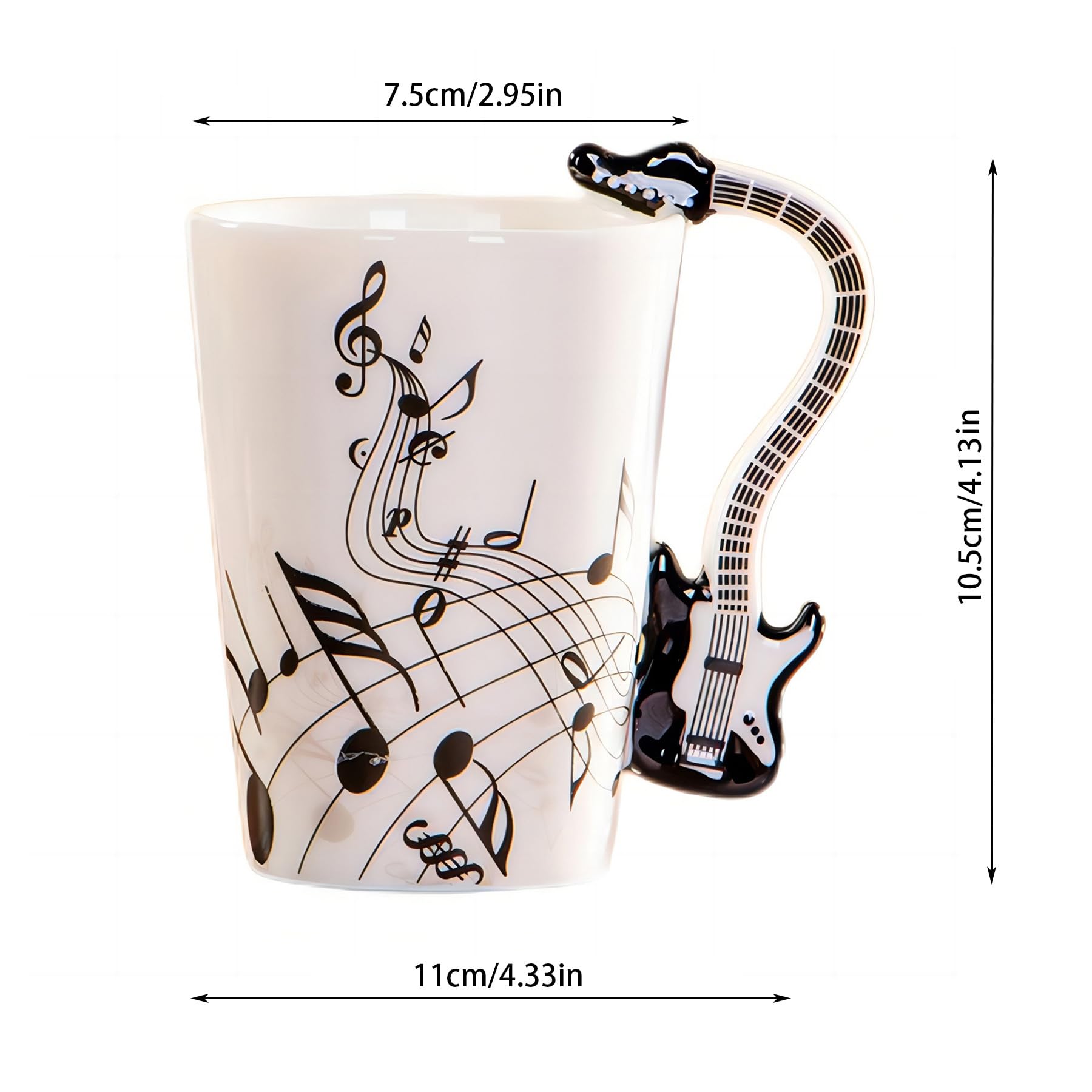 ZONSUSE Note Musicali Design Tazza da caffè, Tazza da tè Tazze Grandi, Manico Chitarra A Grano di Legno Creativo, Tazza Personalizzata in Ceramica, per Regalo, La Famiglia E Ufficio