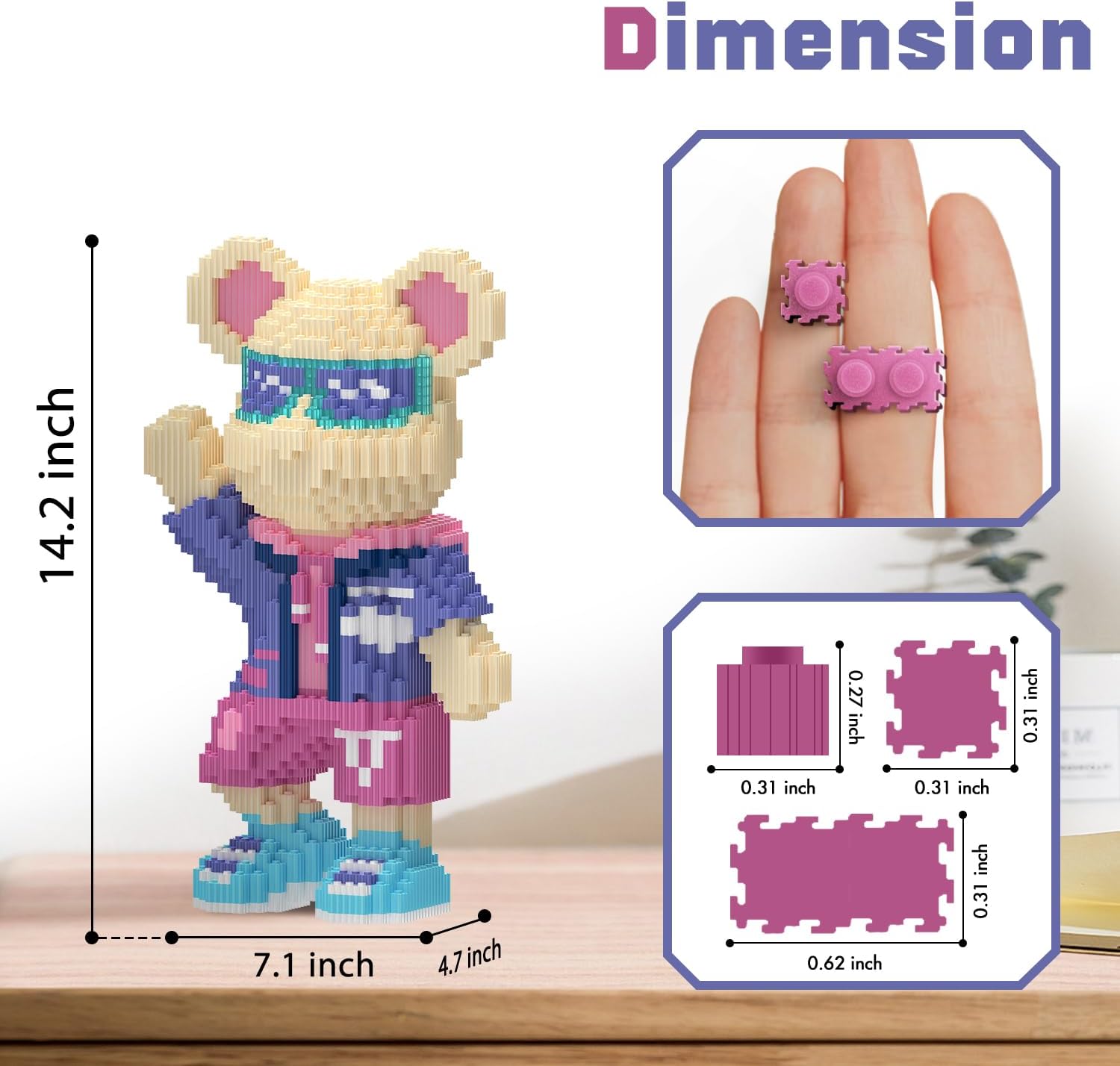 Bear Building Blocks (2500PCS) | 500% Bear Display Model | Micro 3D Animal Building Blocks | Fluorescence Design for Adults & Kids | Idea for Home & Office Decor |3D Instruction