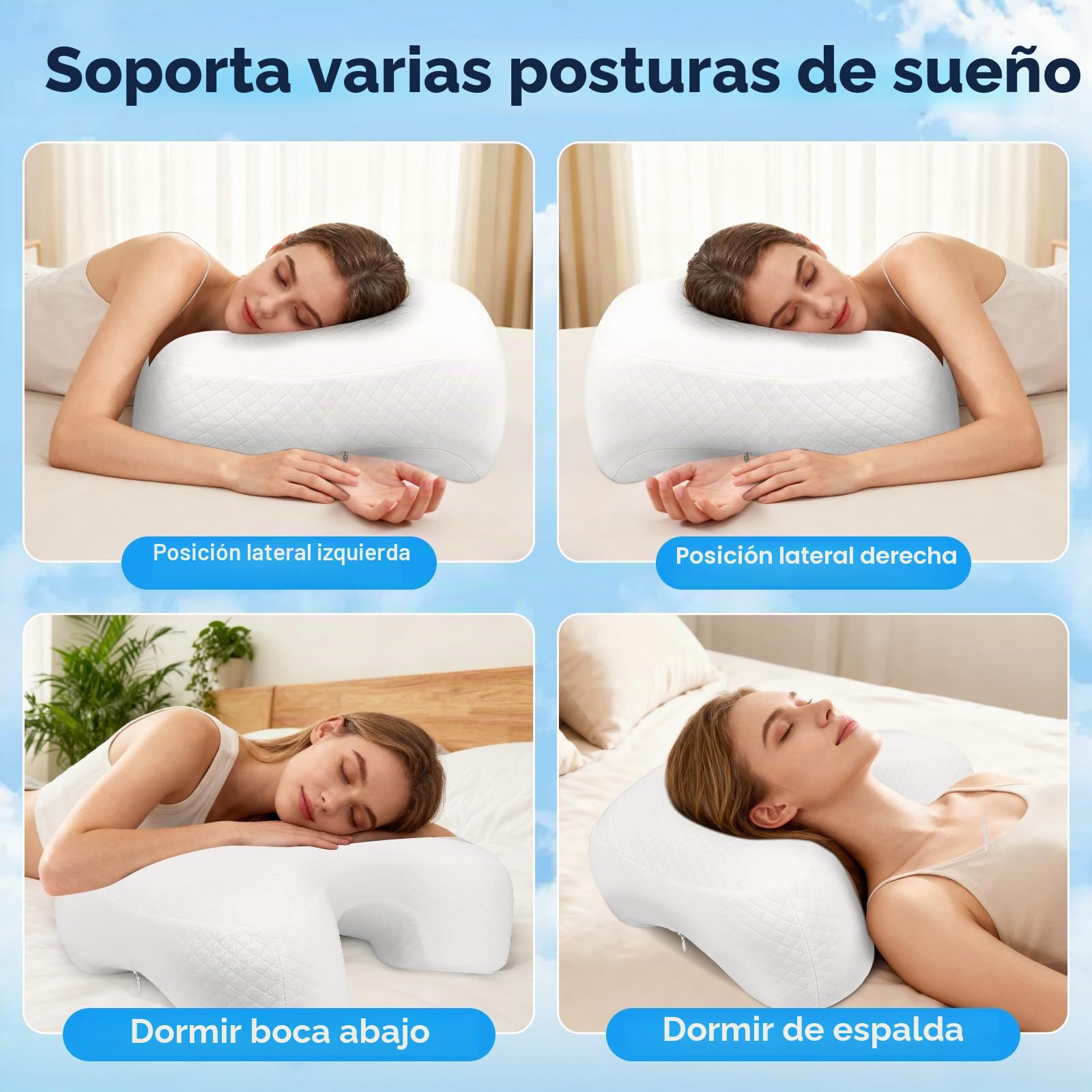 Almohada para dormir de lado con abertura para el brazo, almohada ortopédica ergonómica para el cuello con 3 aberturas para brazos, almohada de espuma viscoelástica para el cuello, para