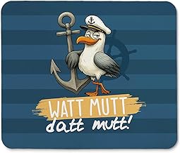 Mouse Mat with Funny Seagulls Motif - Mouse Mat with Saying - 23 x 19 cm - Typical North German Souvenir - Gift Idea for Colleagues - Perfect for the Office - Watt Mutt Datt Mut