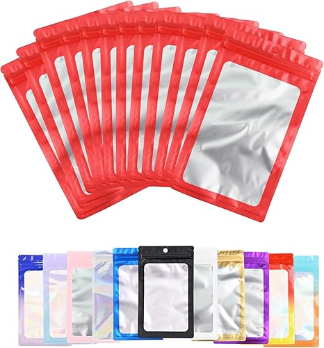 Miniatura 13 de Paquete de 100 bolsas de plástico resellables para almacenamiento de alimentos, bolsas con cremallera con ventana frontal transparente, bolsa