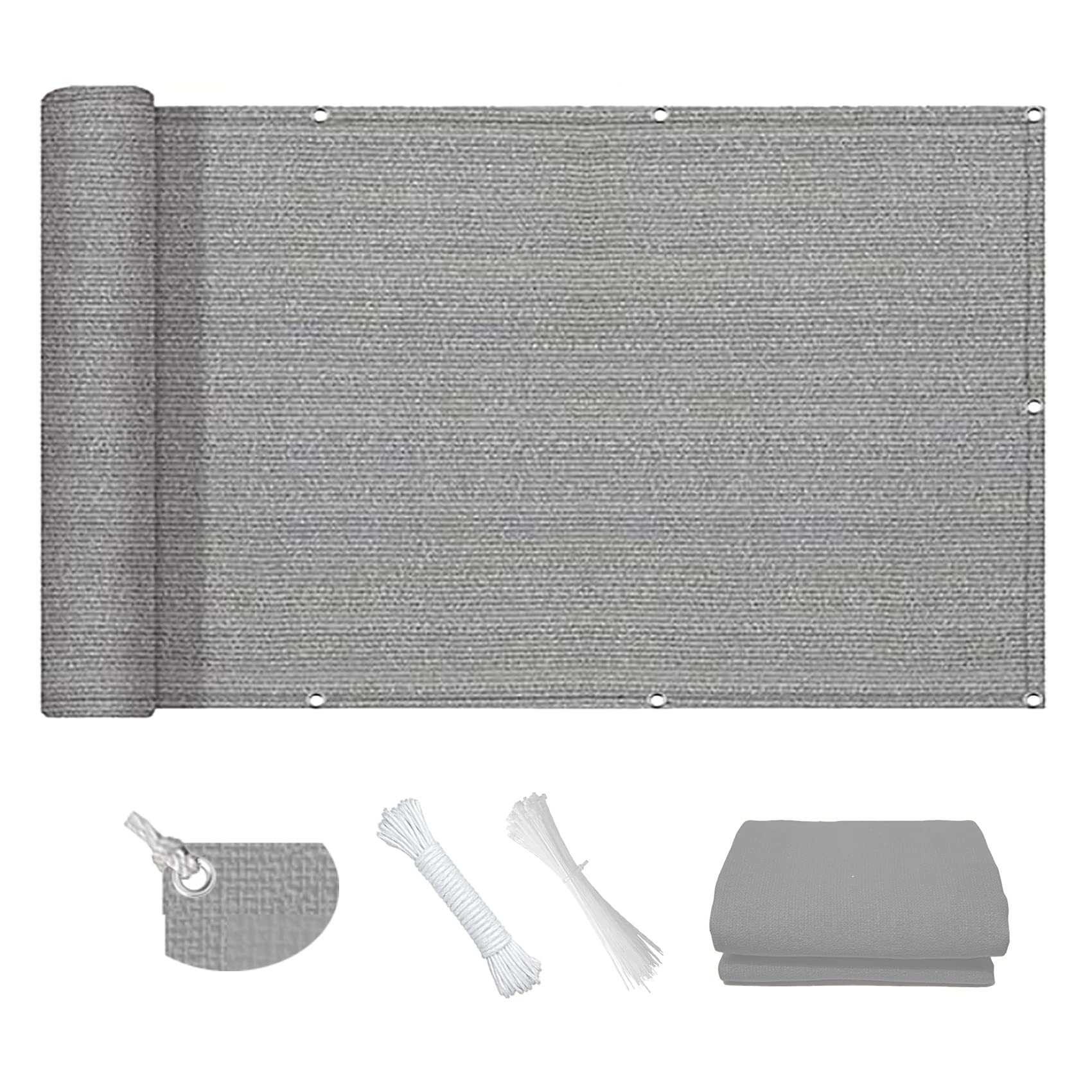Voile d'ombrage Filet D'Ombrage 1.5 x 6 m 95% Résistant Aux UV, Respirant Filet dombrage Rectangle avec Oeillets, Cordons pour Patio Jardin, Terrasse,Extéri, Gris