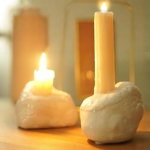 Miniatura 2 de Juego de portavelas de cerámica blanca Portavelas cónicos hechos a mano para centro de mesa Portavelas decorativos modernos para mesa de comedor,